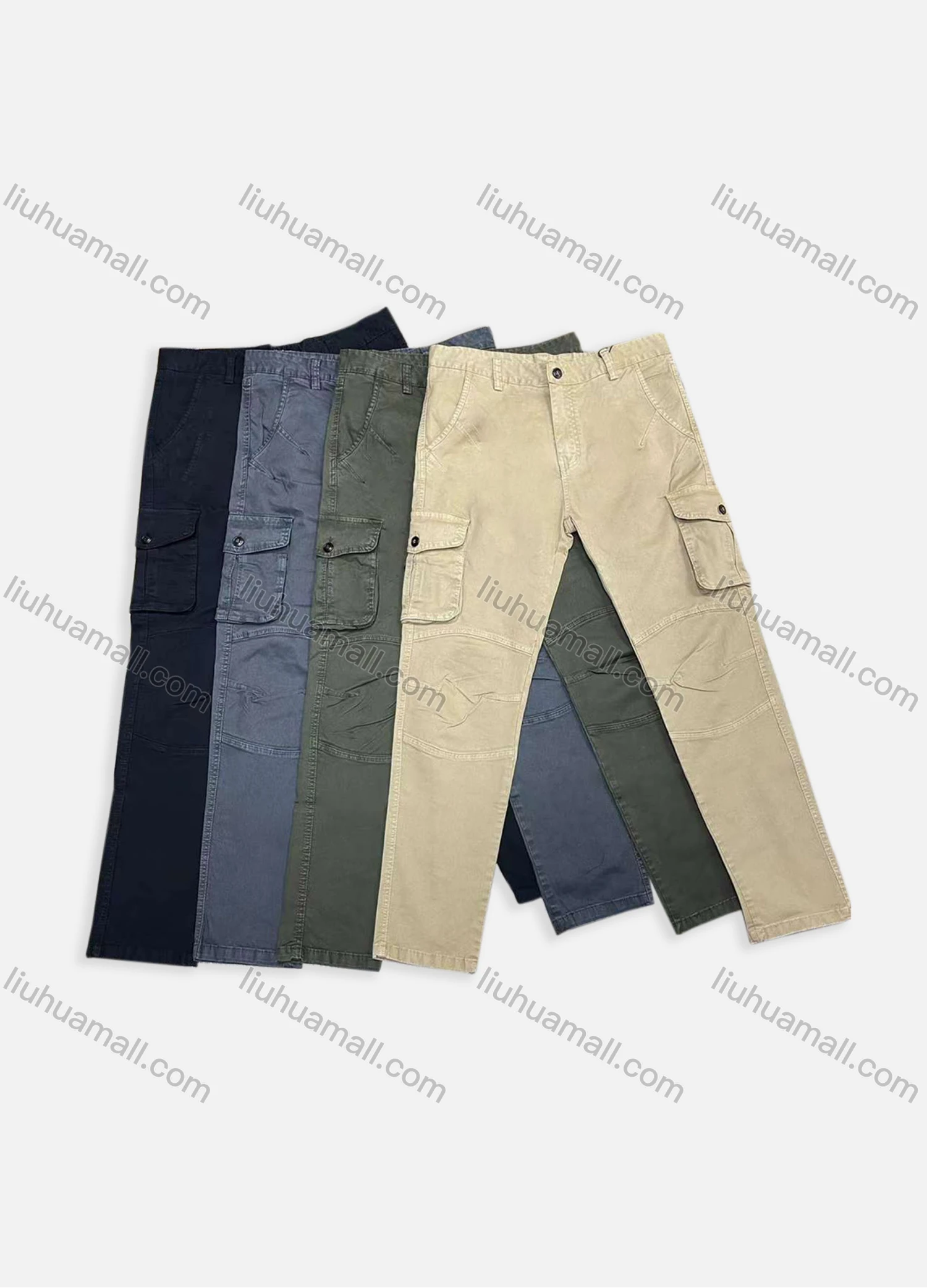 Wholesale Men's Casual Plain Multiple Pockets Cargo Pants 6616# - Liuhuamall