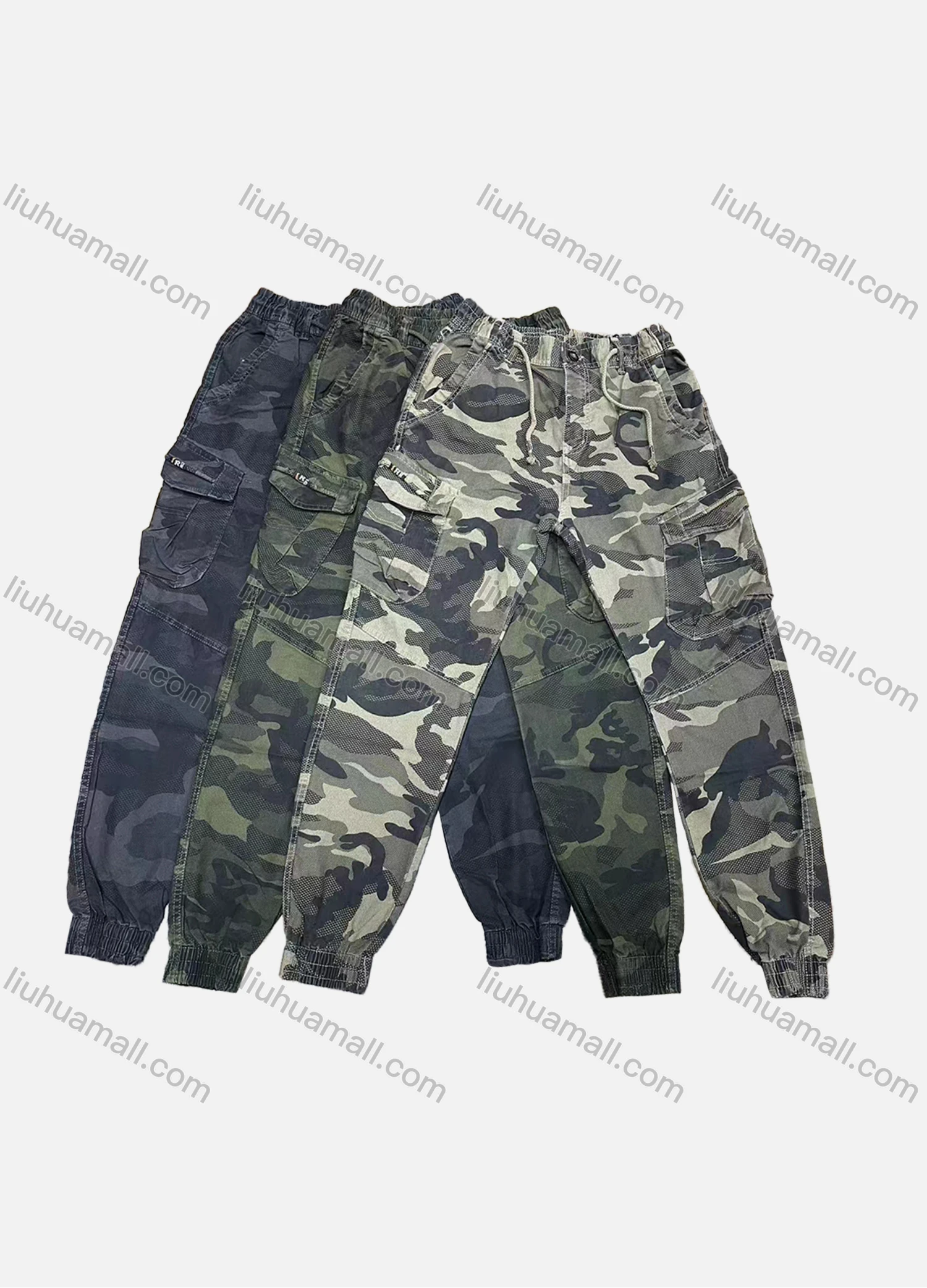 Wholesale Men's Casual Camouflage Multiple Pockets Drawstring Elastic Waist Cargo Pants 8092# - Liuhuamall