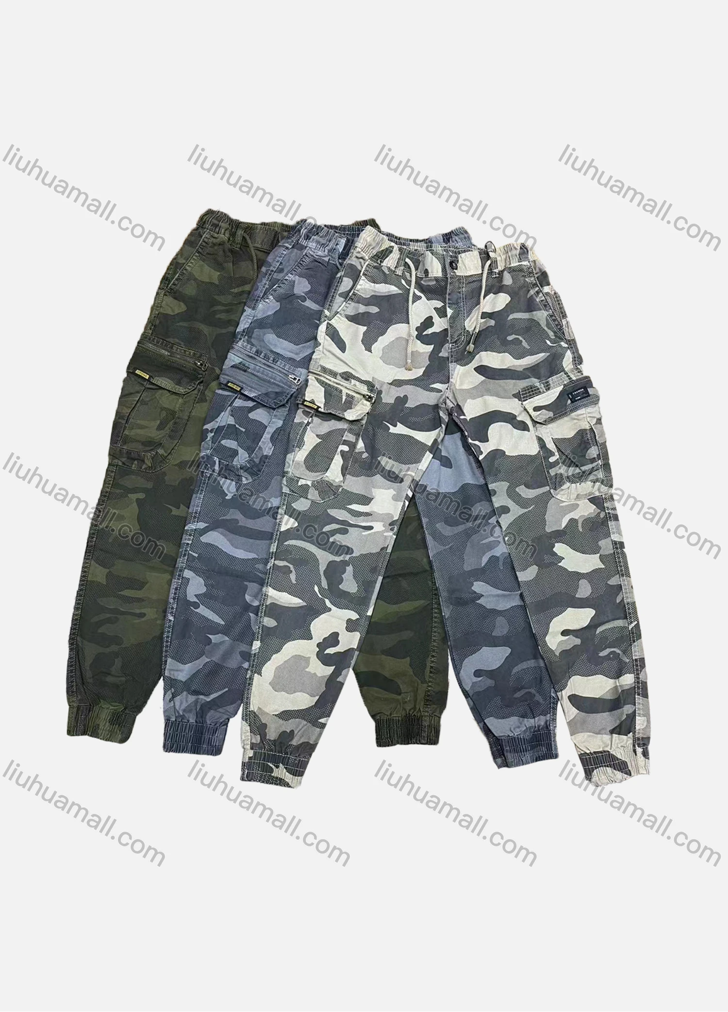 Wholesale Men's Casual Camouflage Multiple Pockets Drawstring Elastic Waist Cargo Pants 8095# - Liuhuamall