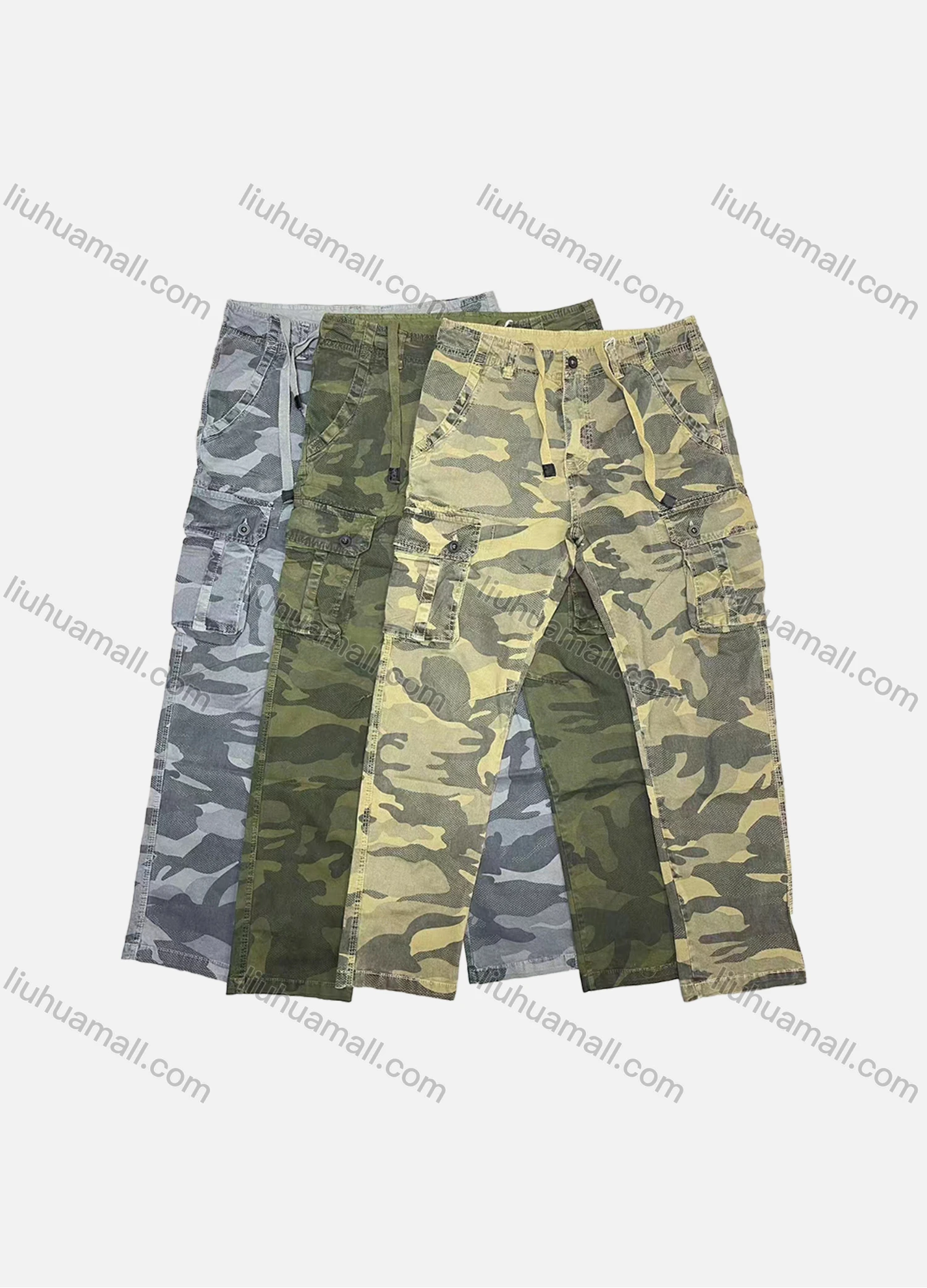 Wholesale Men's Casual Camouflage Multiple Pockets Drawstring Cargo Pants 8098# - Liuhuamall