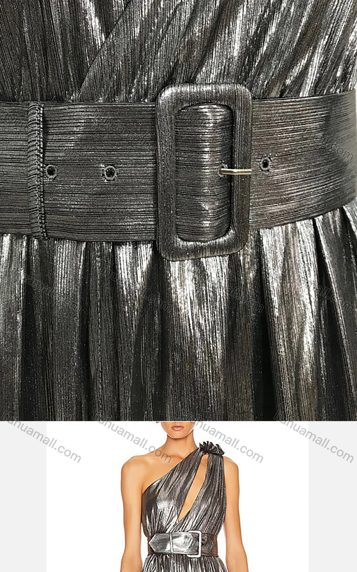 Wholesale Women's Glamorous One Shoulder Hollow Out Ruffle Wrap Hem Dress With Belt - Liuhuamall