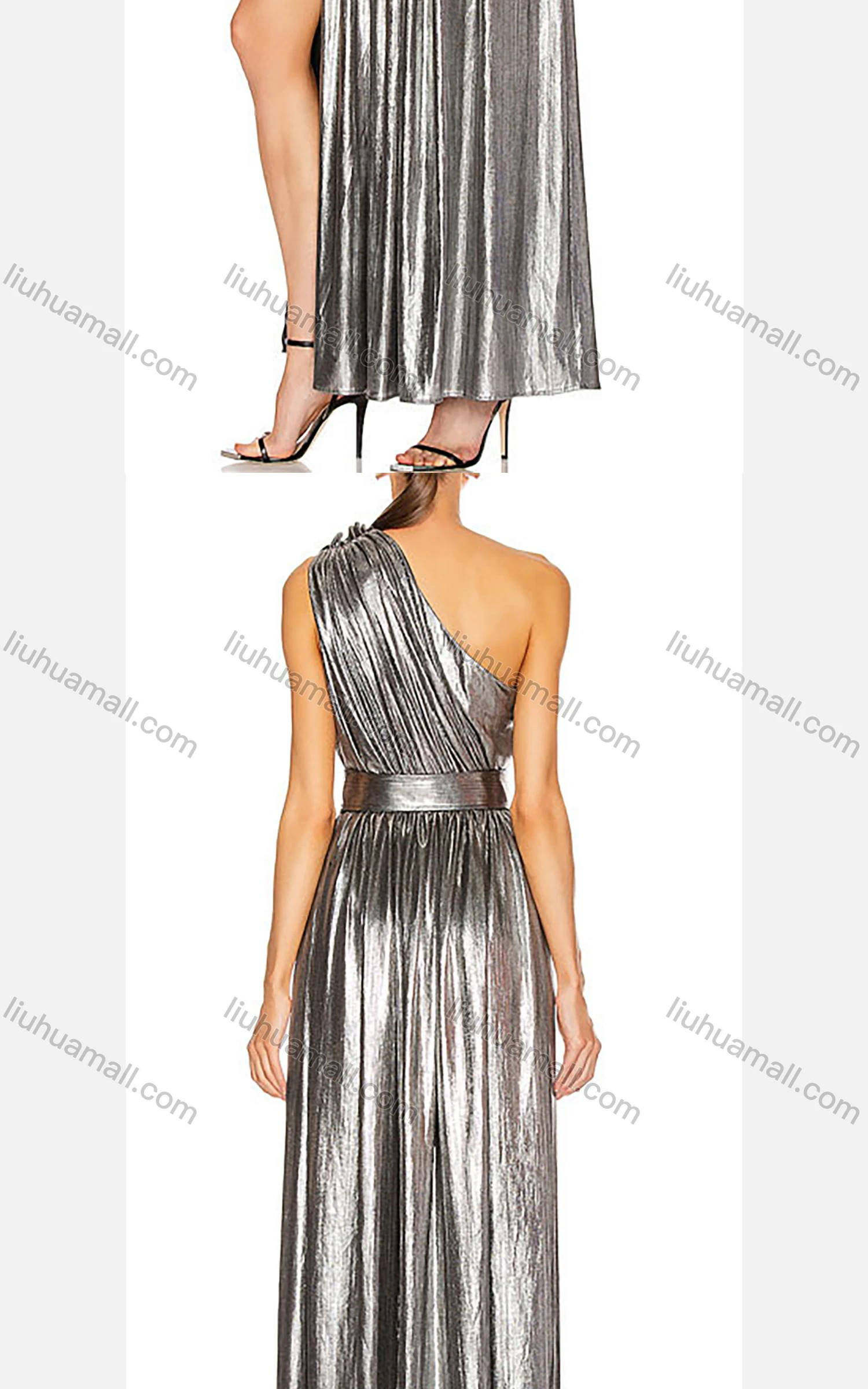 Wholesale Women's Glamorous One Shoulder Hollow Out Ruffle Wrap Hem Dress With Belt - Liuhuamall