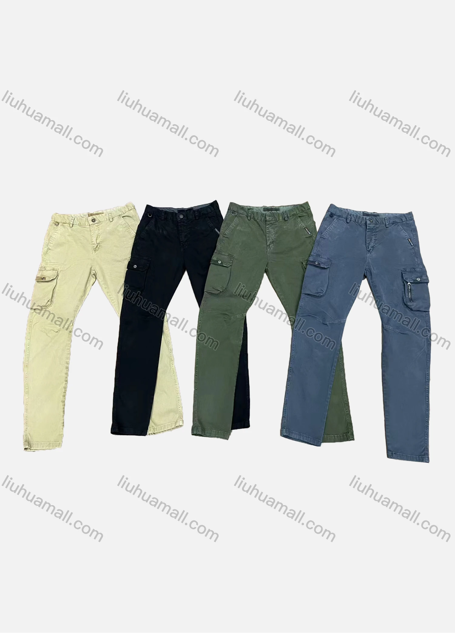 Wholesale Men's Casual Plain Multiple Pockets Zip Decor Cargo Pants 9328# - Liuhuamall