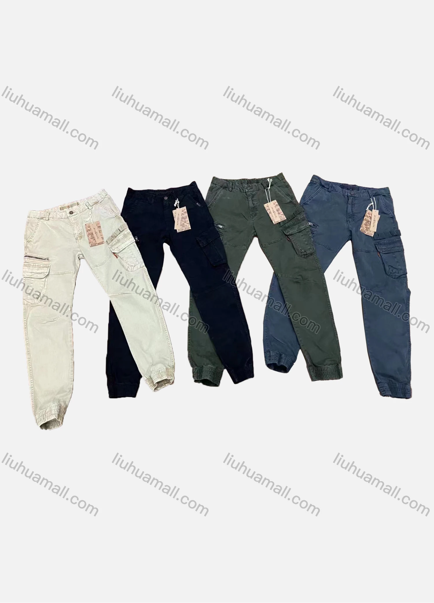 Wholesale Men's Casual Plain Multiple Pockets Zip Decor Cargo Pants 9361# - Liuhuamall