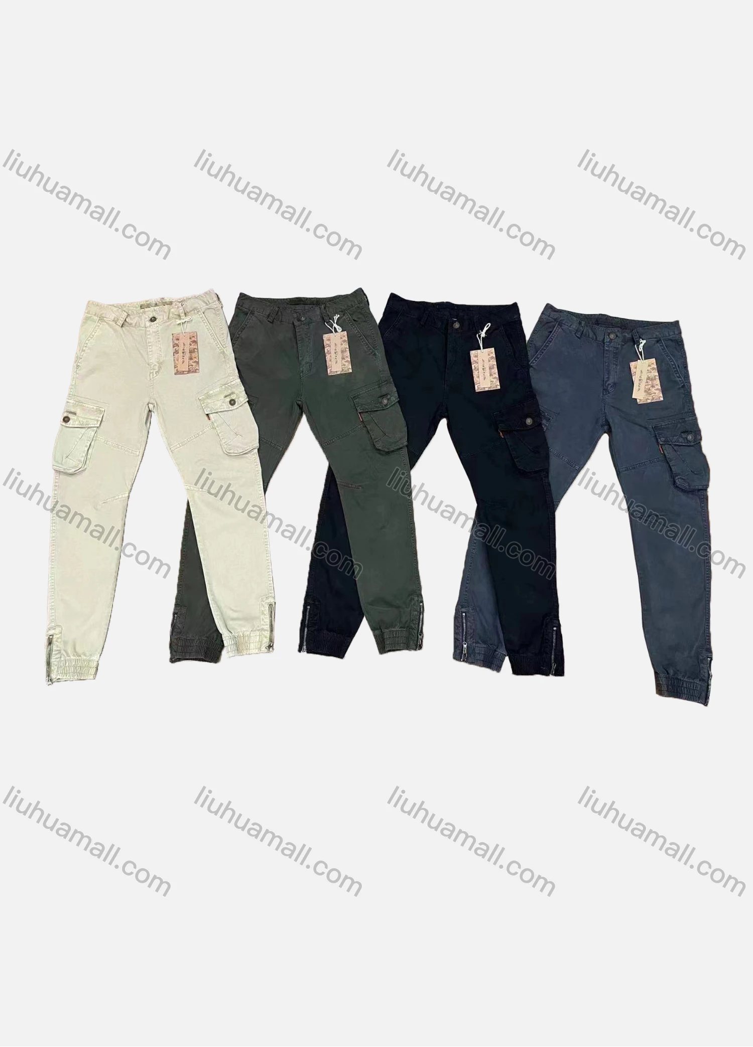 Wholesale Men's Casual Plain Multiple Pockets Zip Decor Cargo Pants 9363# - Liuhuamall