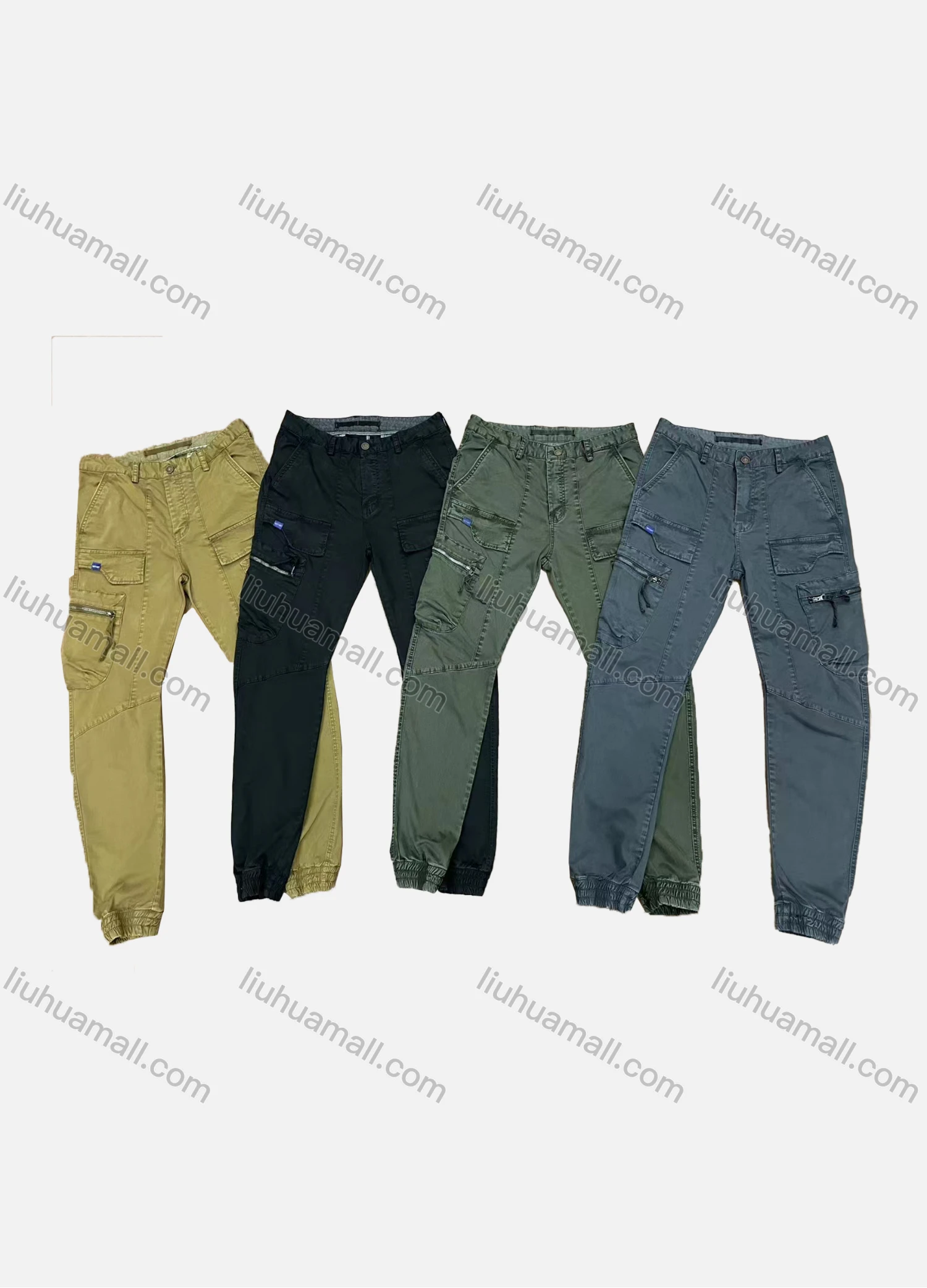 Wholesale Men's Casual Plain Multiple Pockets Cargo Pants 9367# - Liuhuamall