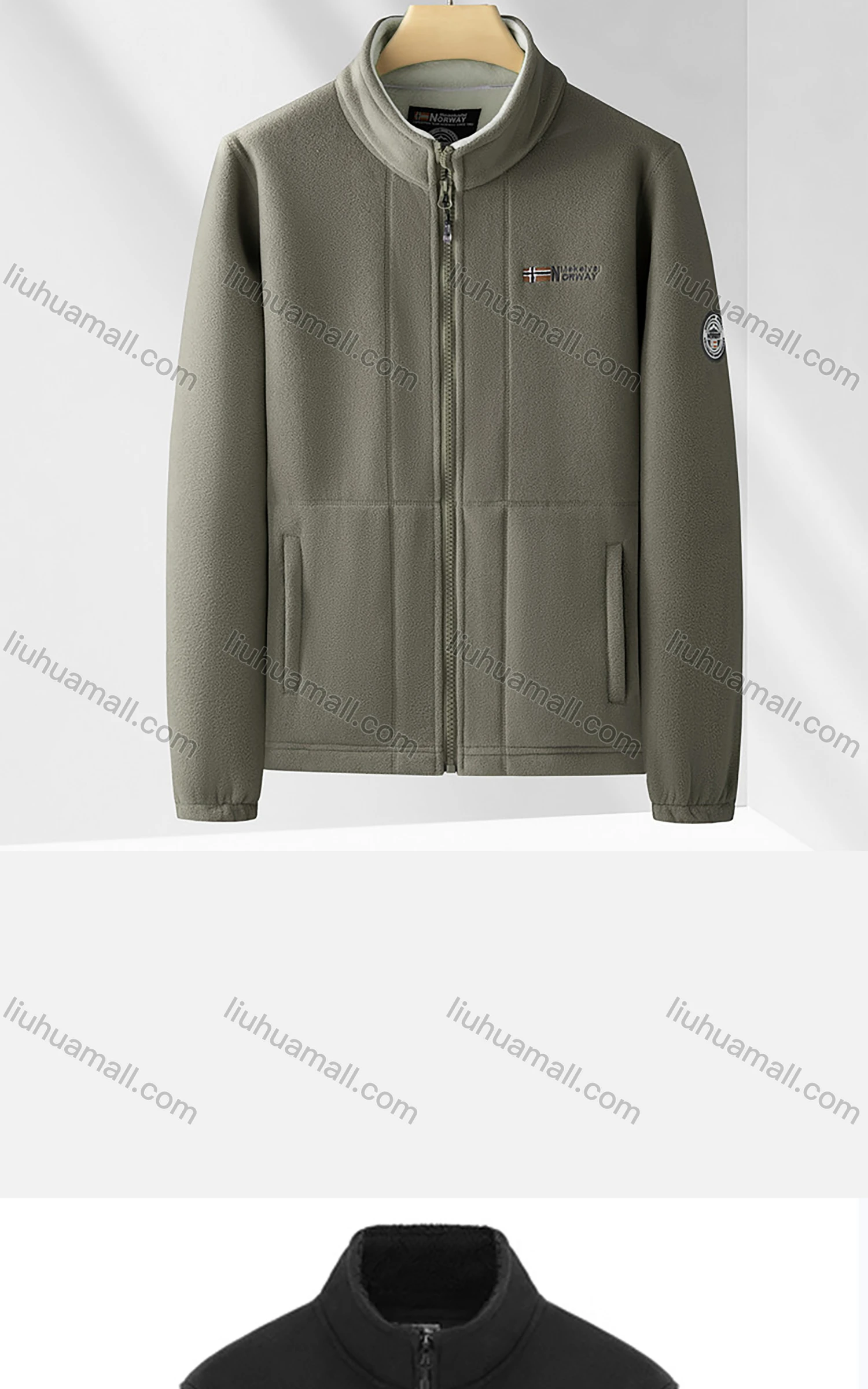 Wholesale Men's Casual Stand Collar Long Sleeve Thermal Lined Polar Fleece Zipper Pockets Coat - Liuhuamall