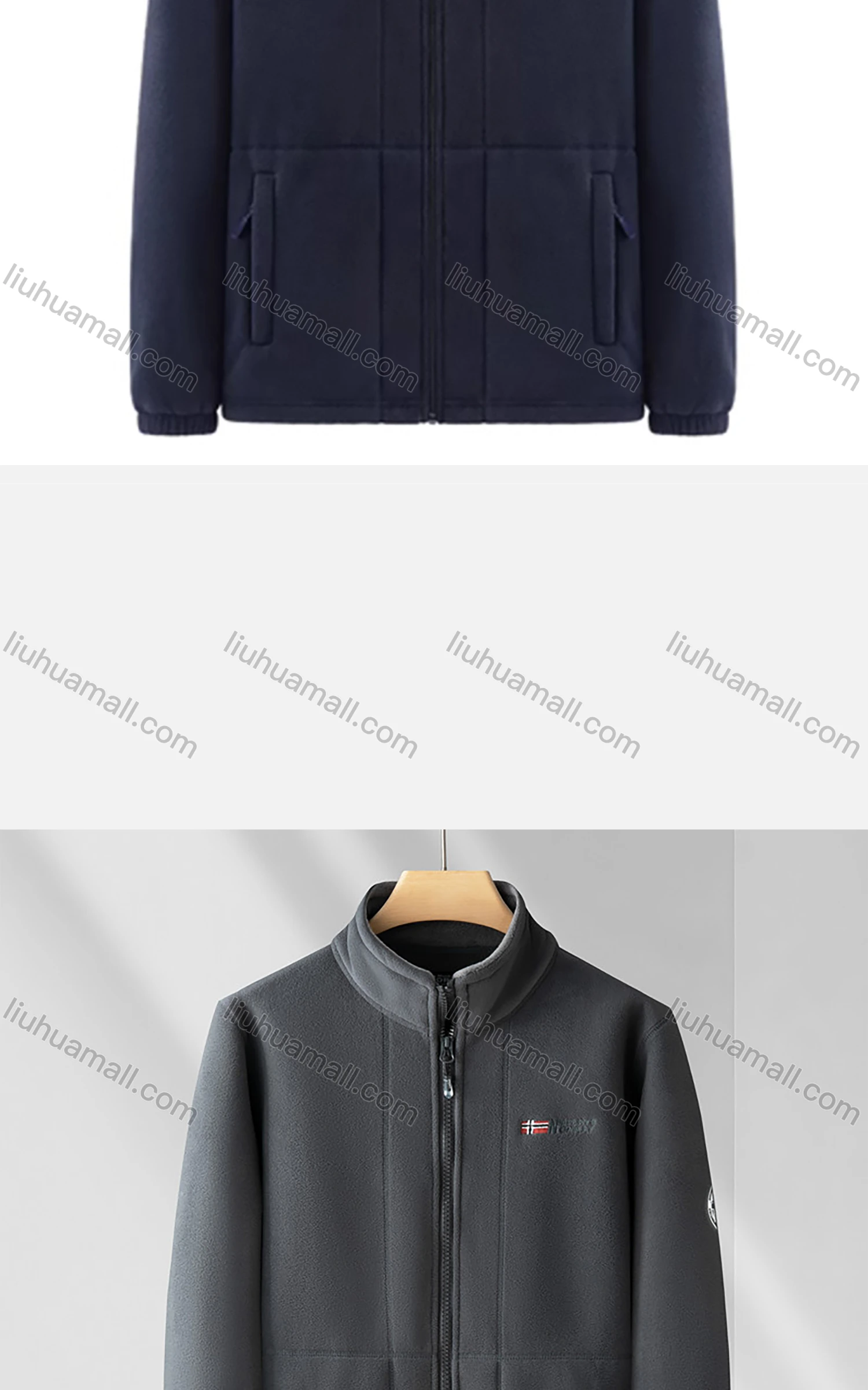 Wholesale Men's Casual Stand Collar Long Sleeve Thermal Lined Polar Fleece Zipper Pockets Coat - Liuhuamall