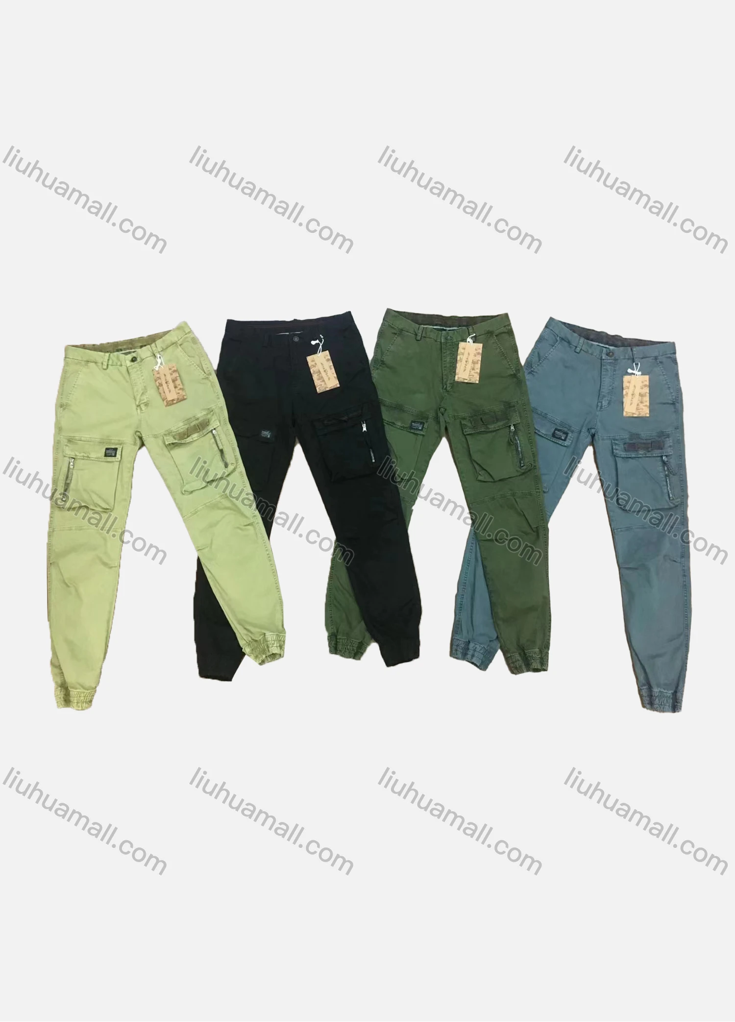 Wholesale Men's Casual Plain Multiple Pockets Zip Decor Cargo Pants 9369# - Liuhuamall