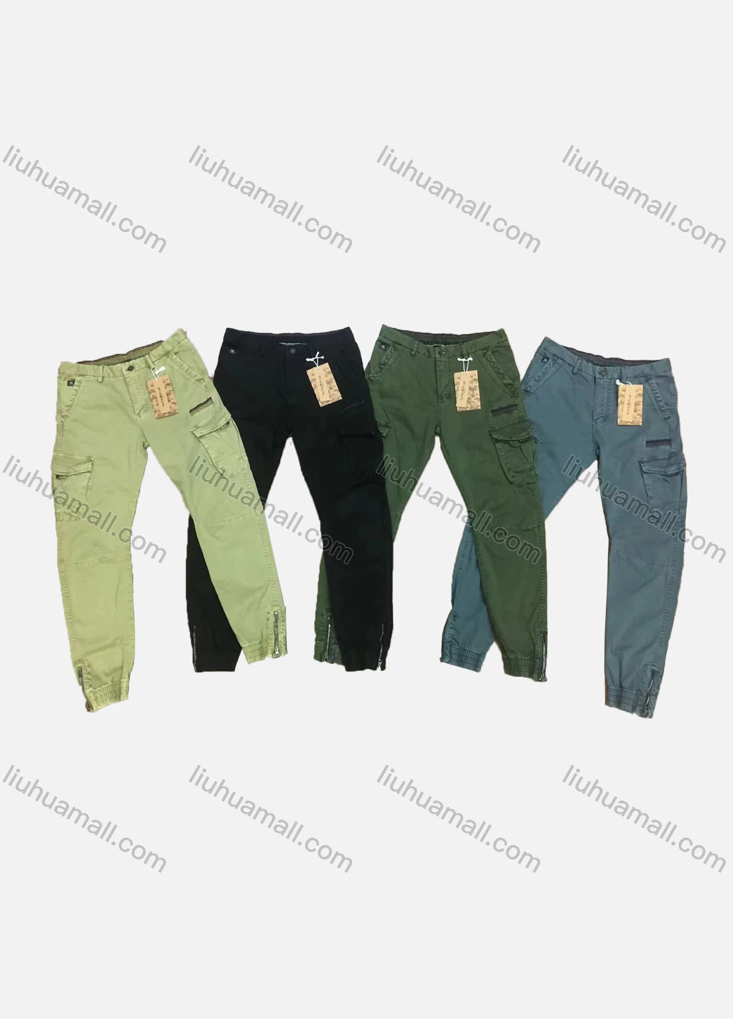 Wholesale Men's Casual Plain Multiple Pockets Zip Decor Cargo Pants 9391# - Liuhuamall