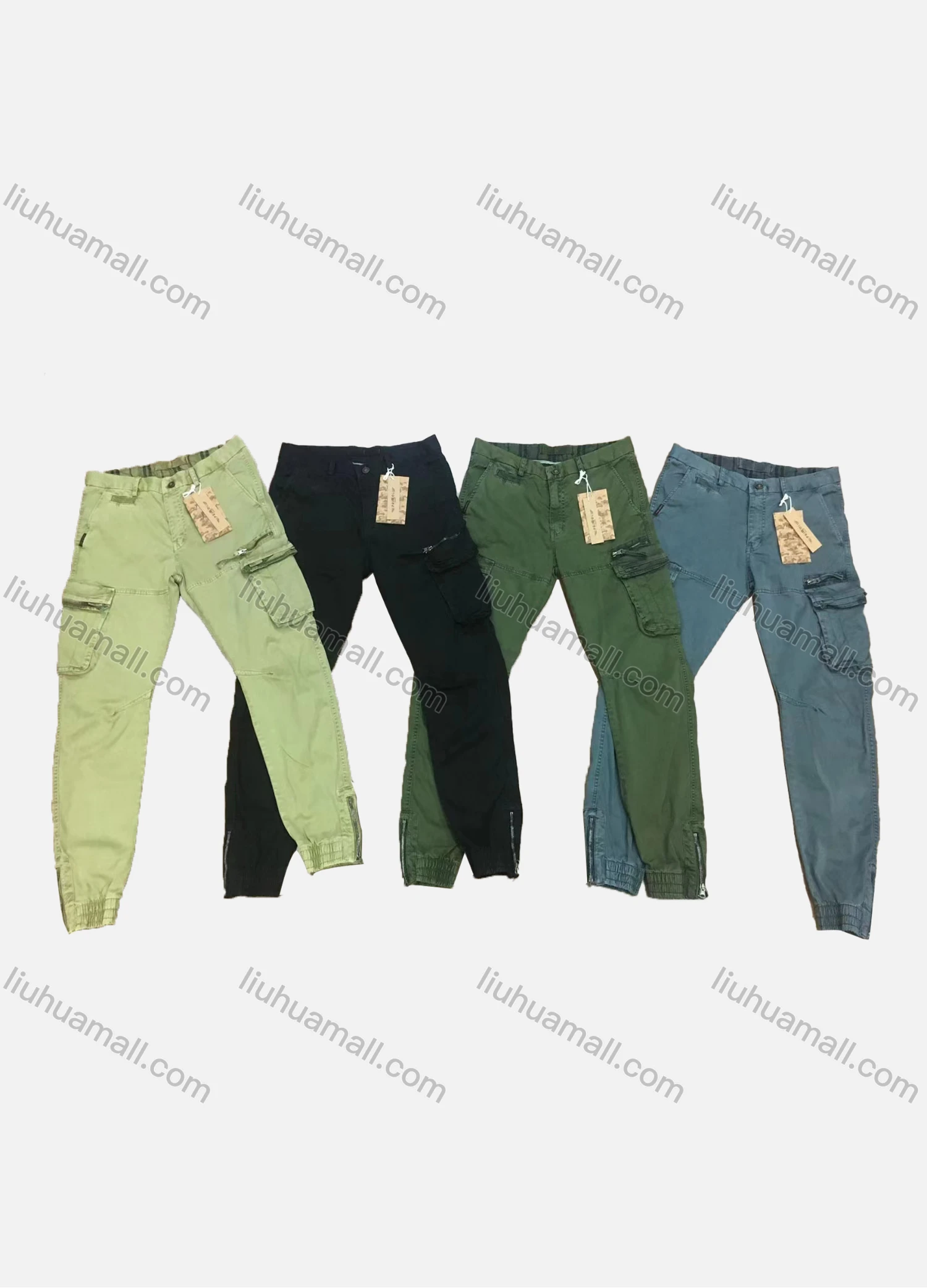 Wholesale Men's Casual Plain Multiple Pockets Zip Decor Cargo Pants 9392# - Liuhuamall