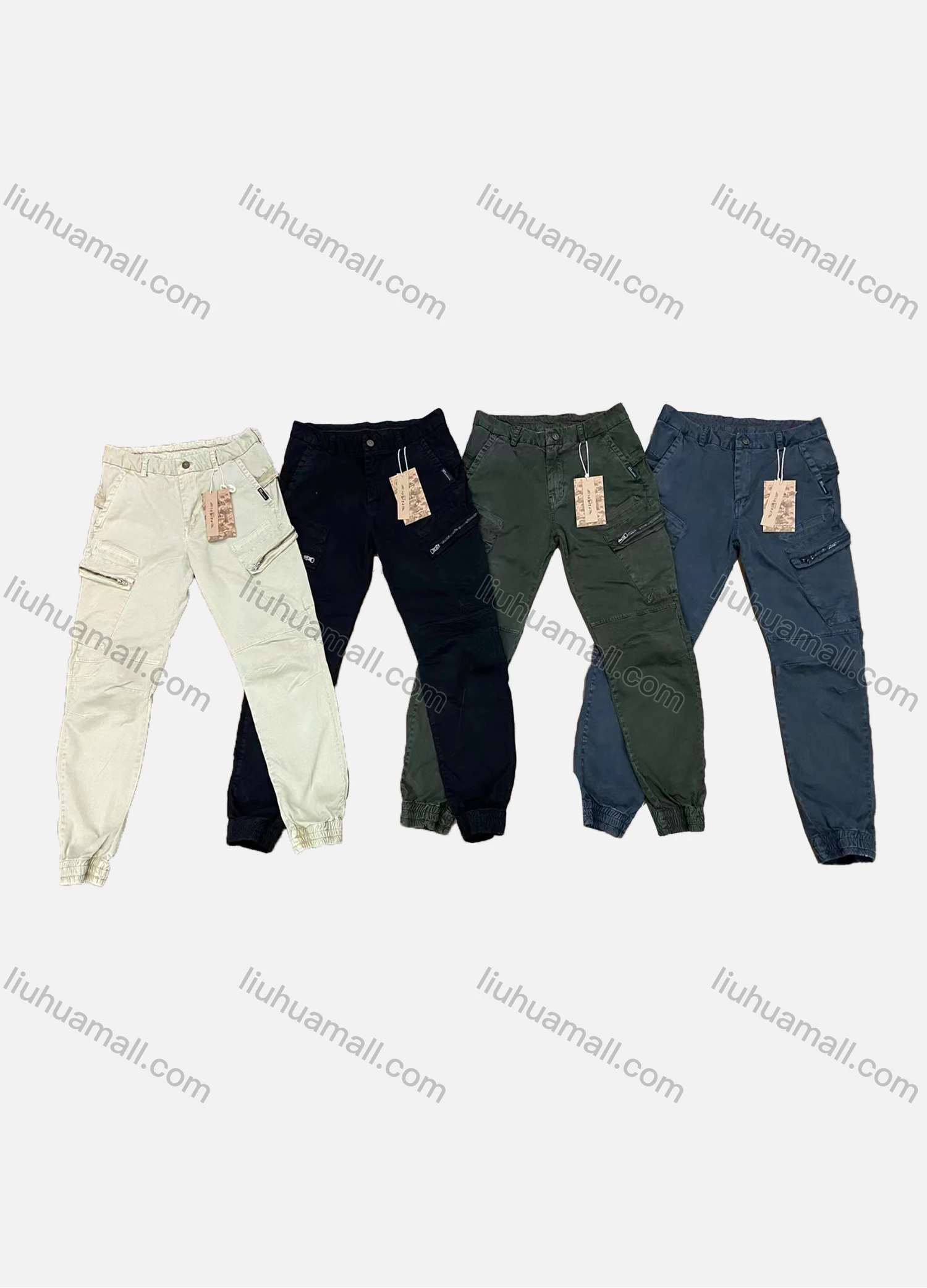 Wholesale Men's Casual Plain Multiple Pockets Cargo Pants 9399# - Liuhuamall