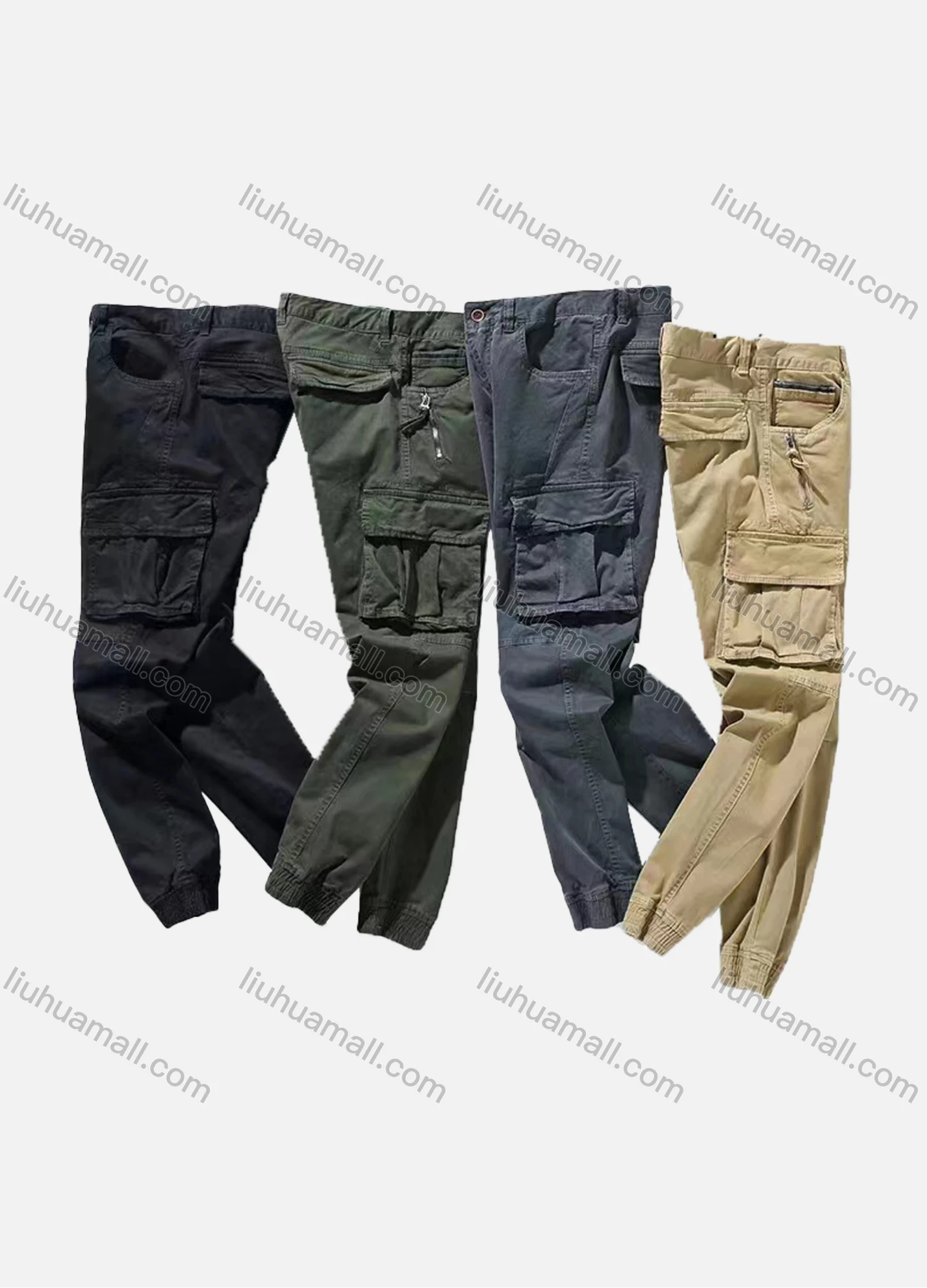 Wholesale Men's Casual Plain Multiple Pockets Zip Decor Cargo Pants 9926# - Liuhuamall