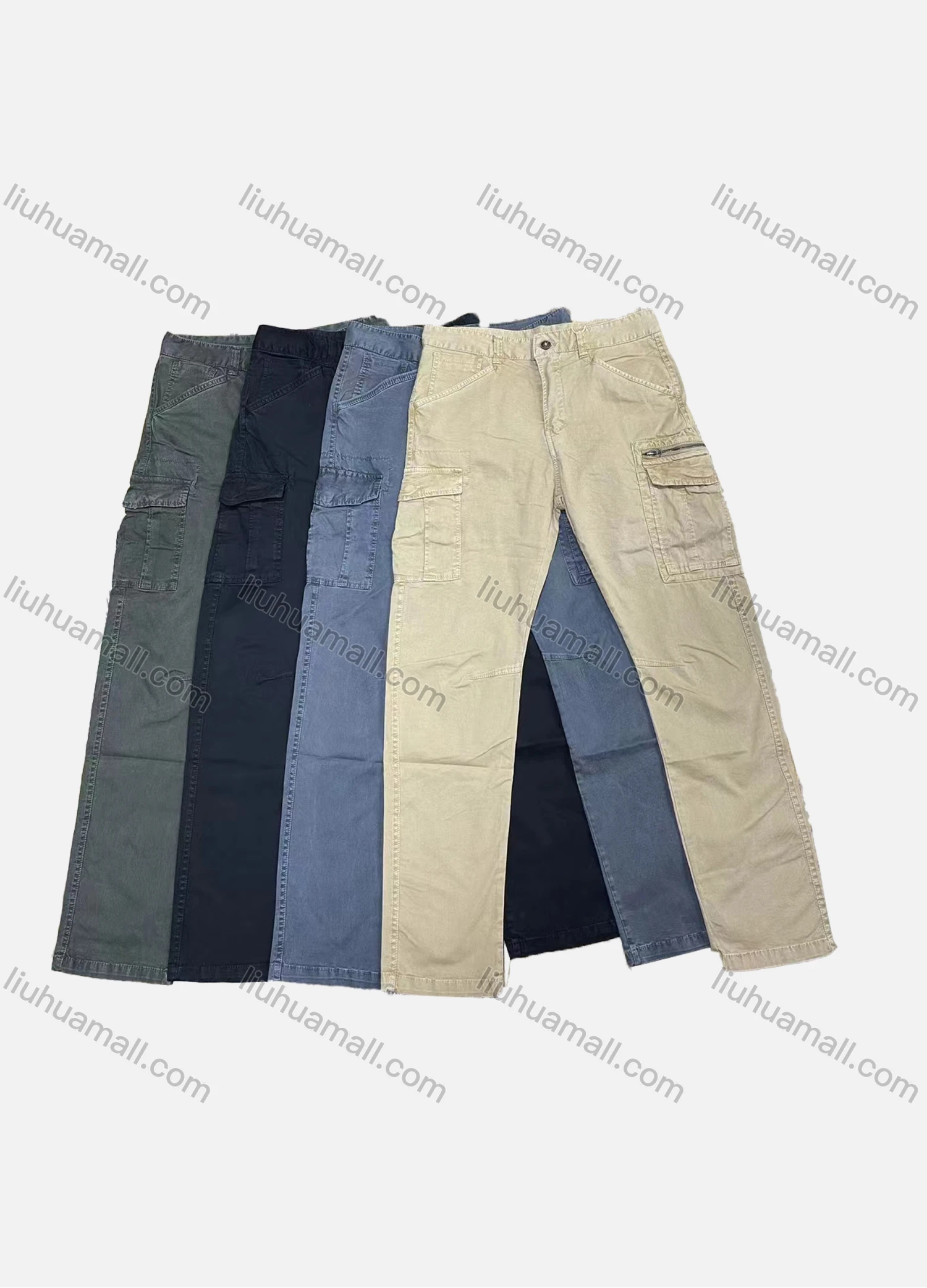 Wholesale Men's Casual Plain Multiple Pockets Zip Decor Cargo Pants 9951# - Liuhuamall