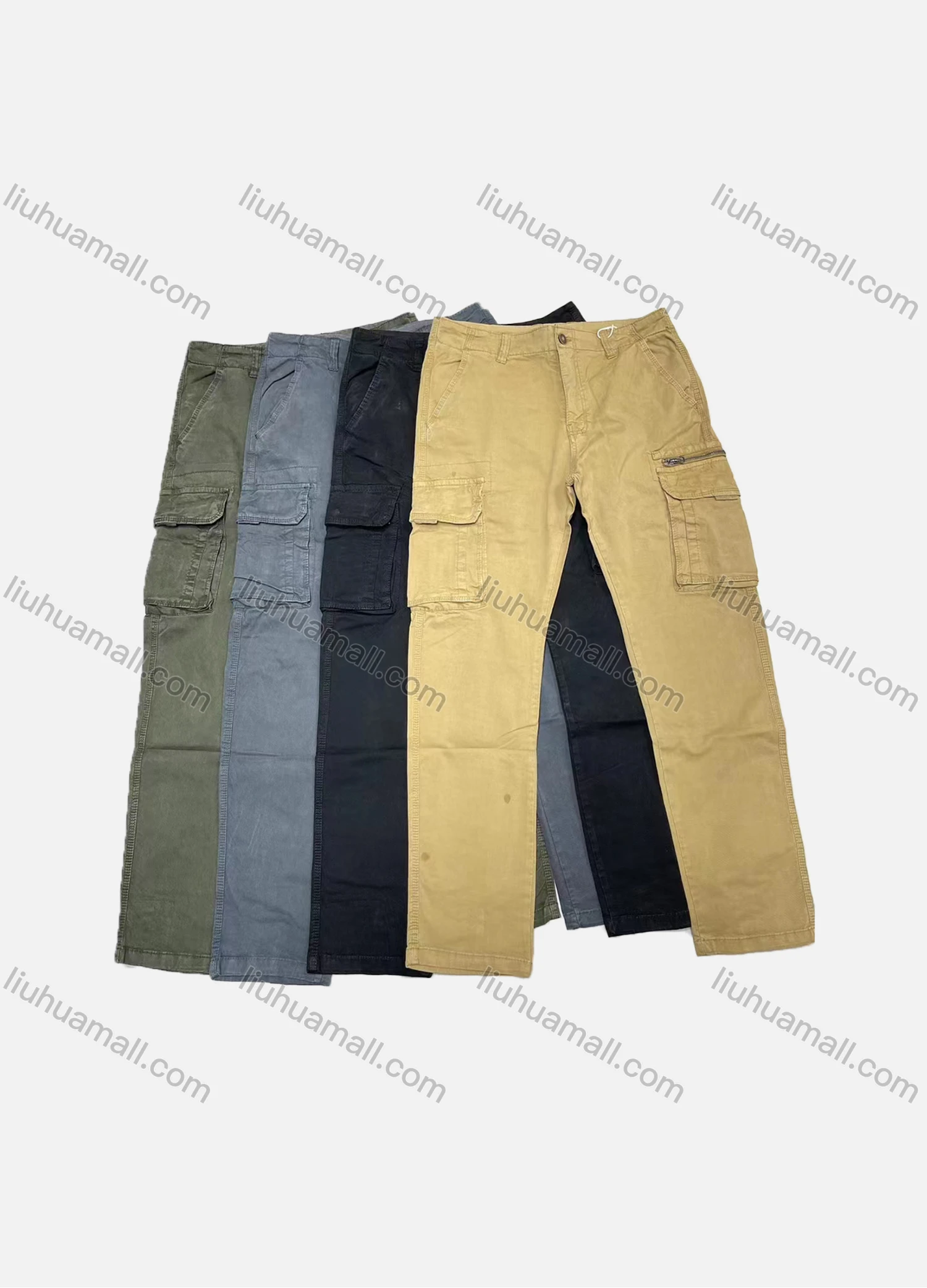 Wholesale Men's Casual Plain Multiple Pockets Zip Decor Cargo Pants 9952# - Liuhuamall