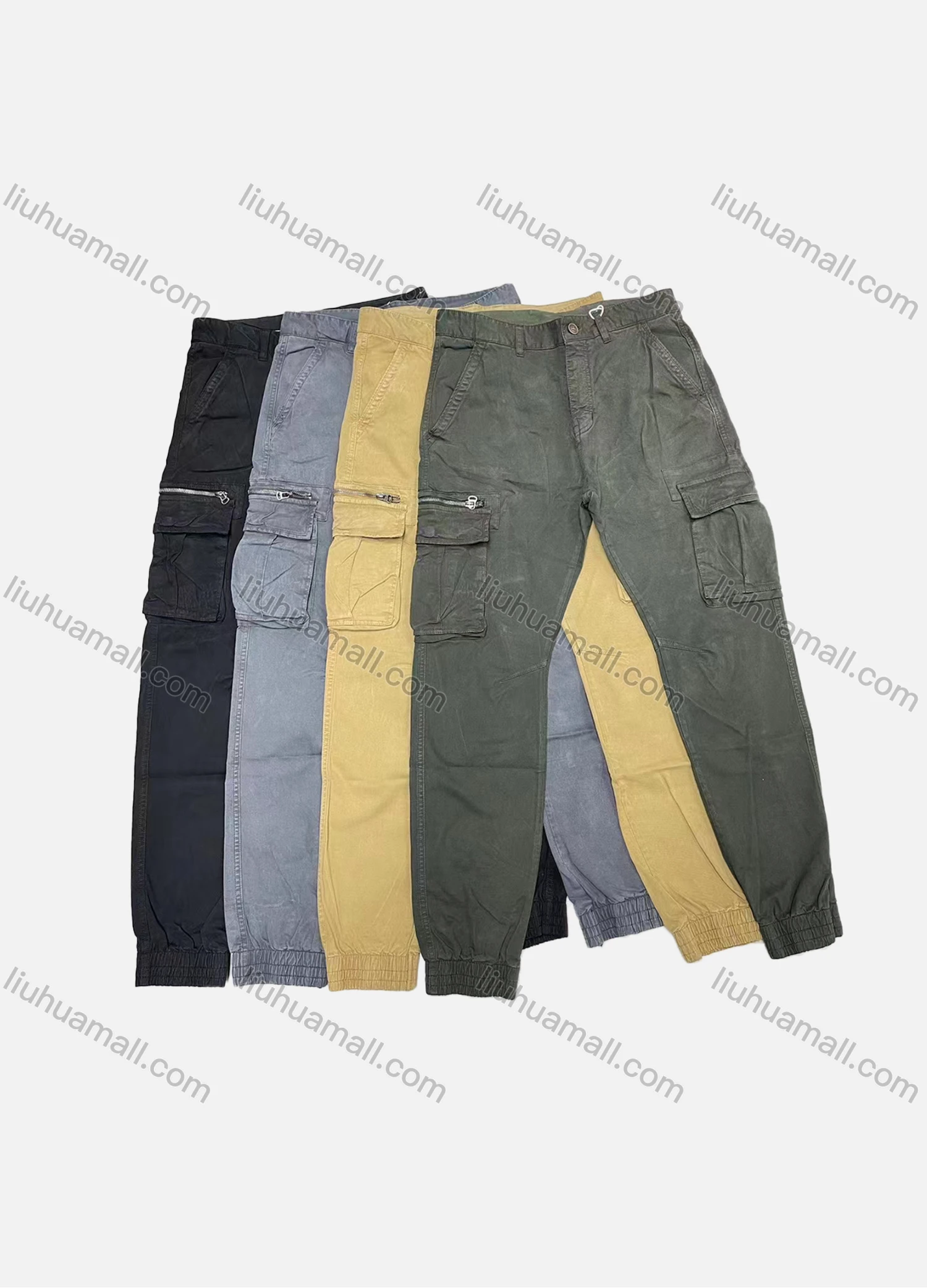 Wholesale Men's Casual Plain Multiple Pockets Zip Decor Cargo Pants 9958# - Liuhuamall