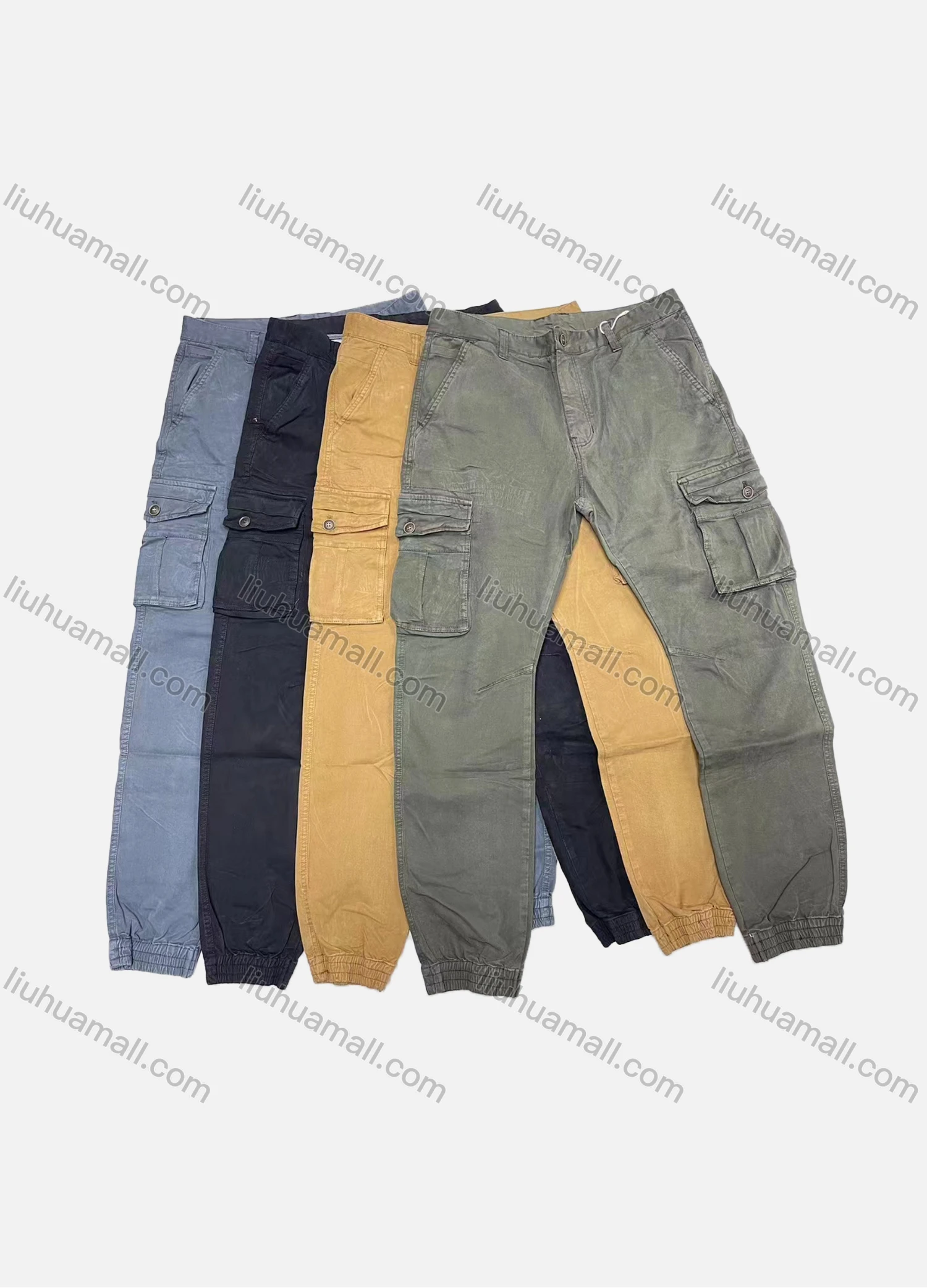 Wholesale Men's Casual Plain Multiple Pockets Cargo Pants 9959# - Liuhuamall