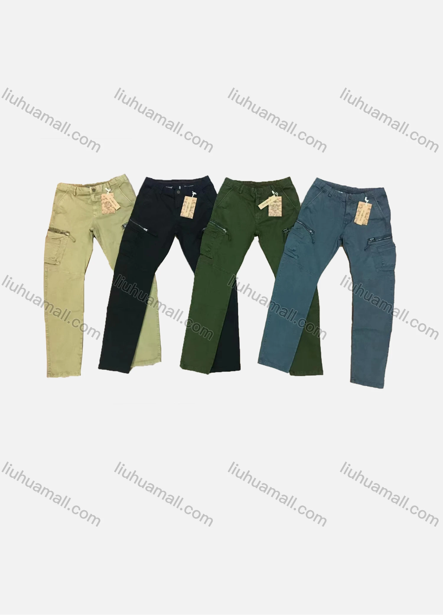 Wholesale Men's Casual Plain Zipper Pockets Cargo Pants 99600# - Liuhuamall