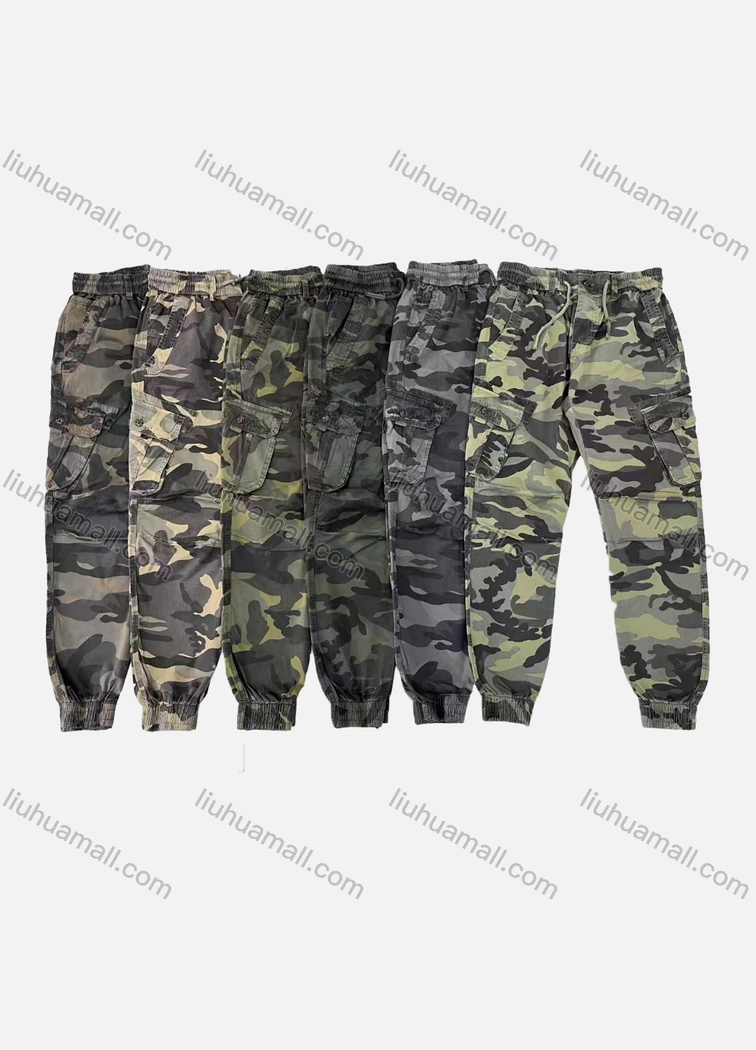 Wholesale Men's Casual Camouflage Multiple Pockets Drawstring Cargo Pants EC8063MS# - Liuhuamall