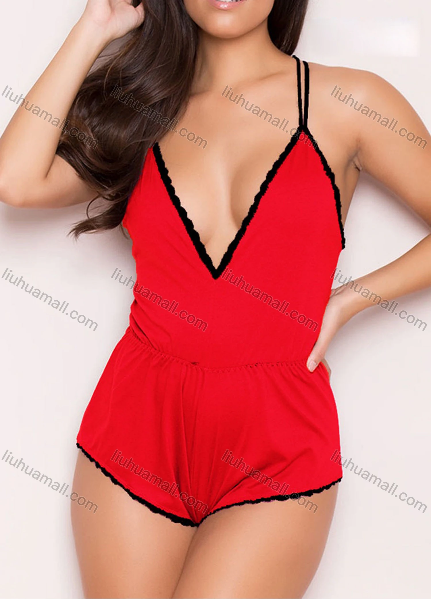 Wholesale Women's Sexy Spaghetti Strap Plain Pajamas Bodysuit 1297# - Liuhuamall