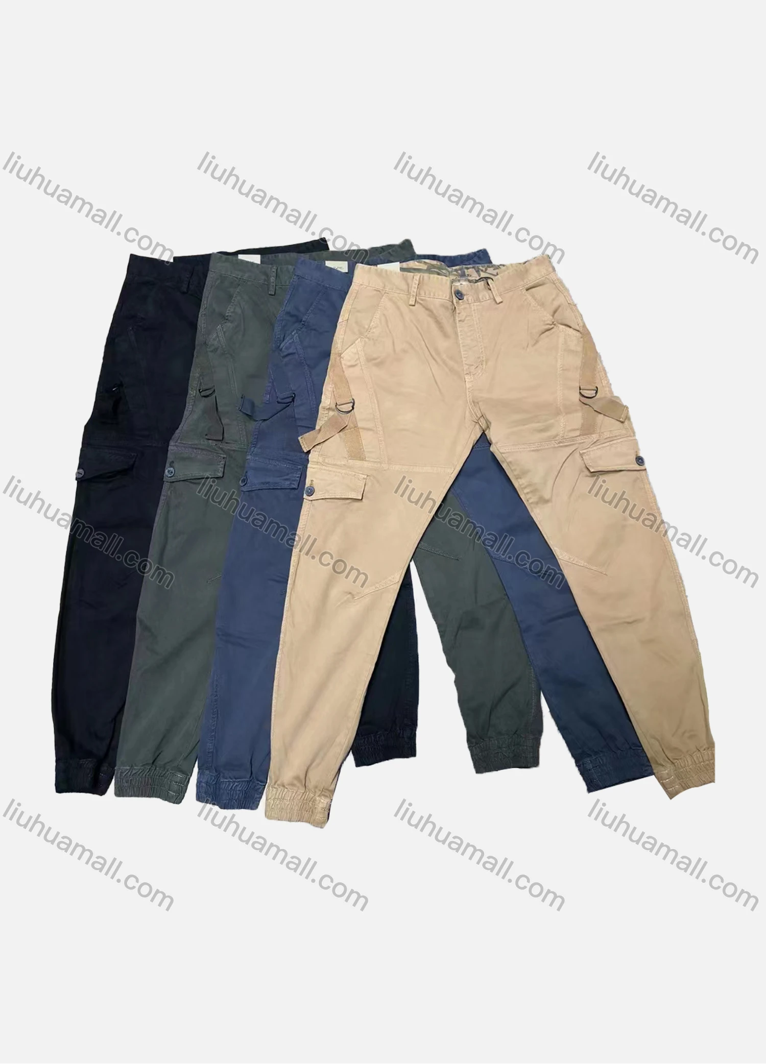 Wholesale Men's Casual Plain Multiple Pockets Cargo Pants W9051# - Liuhuamall
