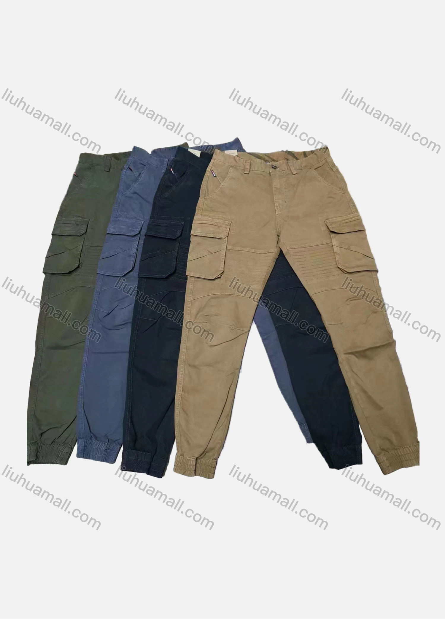 Wholesale Men's Casual Plain Multiple Pockets Cargo Pants W9061# - Liuhuamall