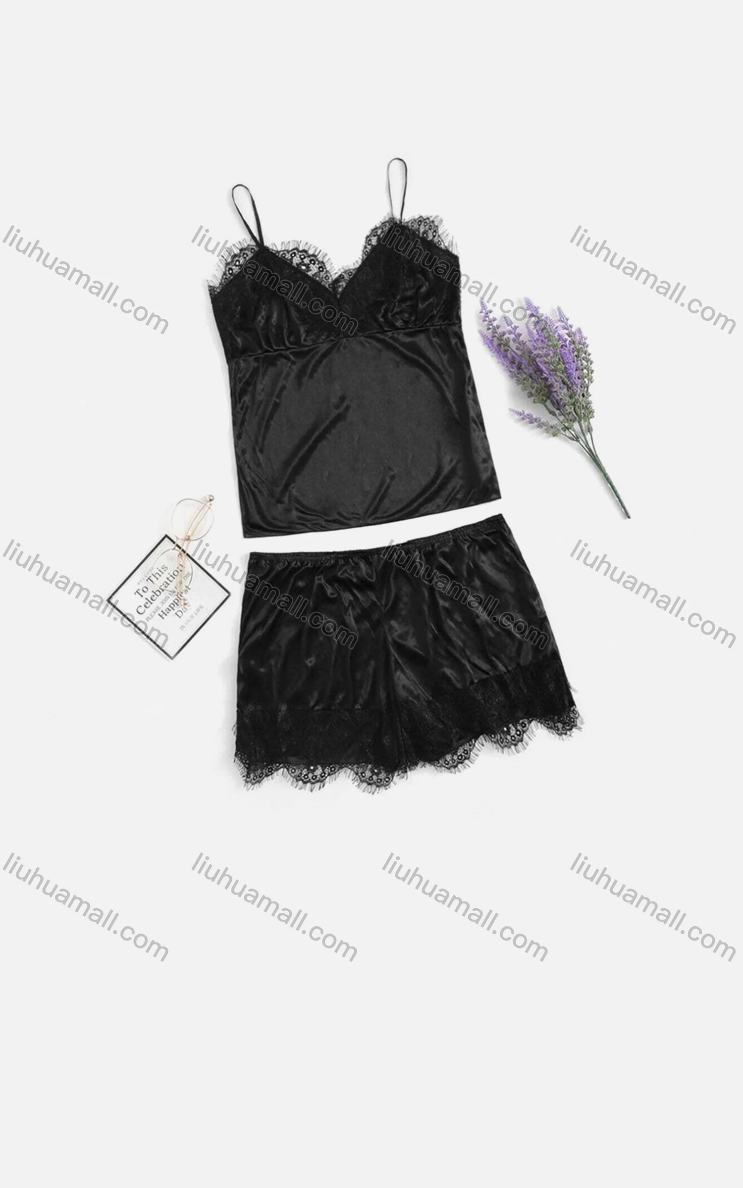 Wholesale Women's Sexy Lace Trim Cami Top & Shorts 2 Piece Pajamas Sets 1293# - Liuhuamall