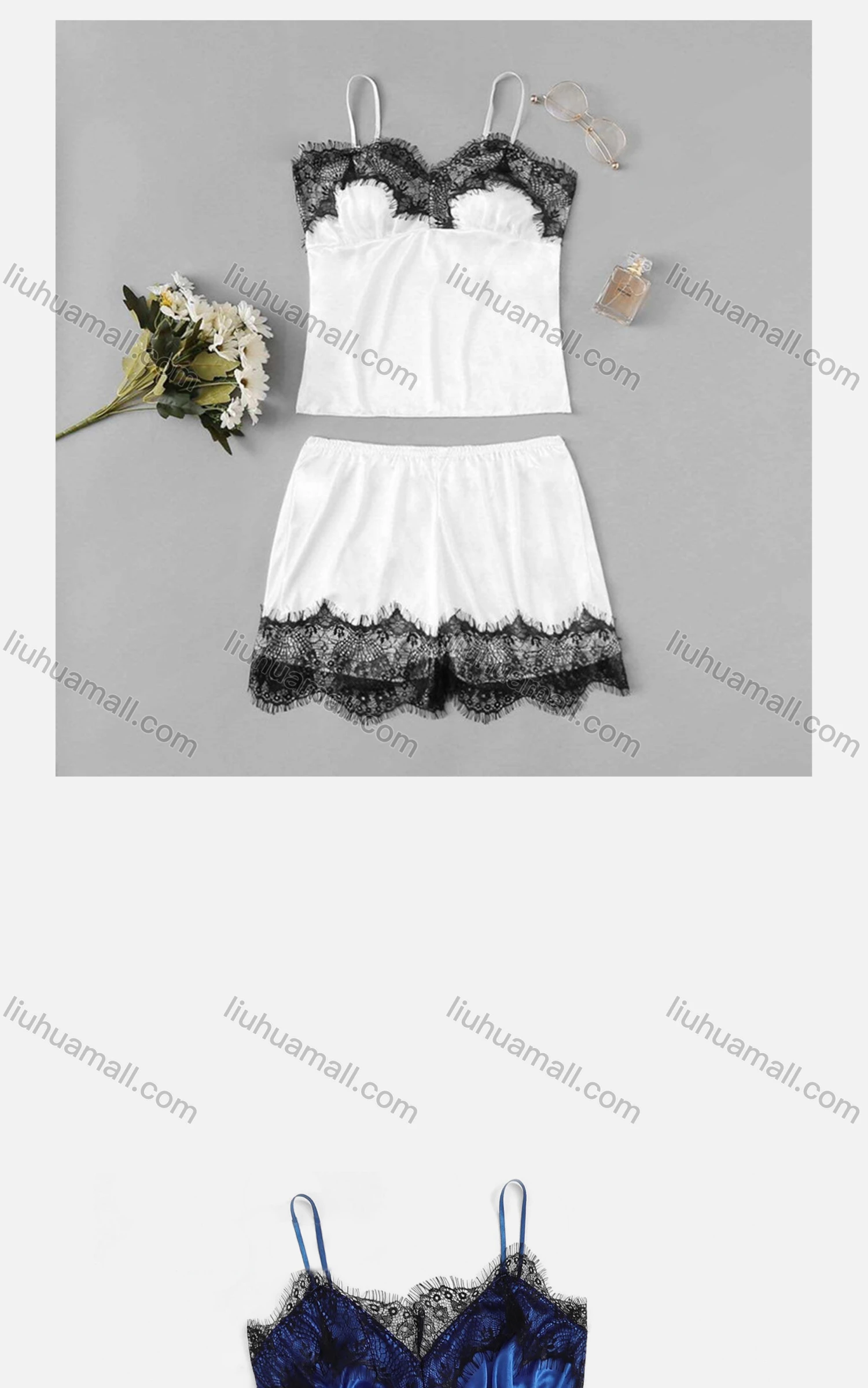 Wholesale Women's Sexy Lace Trim Cami Top & Shorts 2 Piece Pajamas Sets 1293# - Liuhuamall