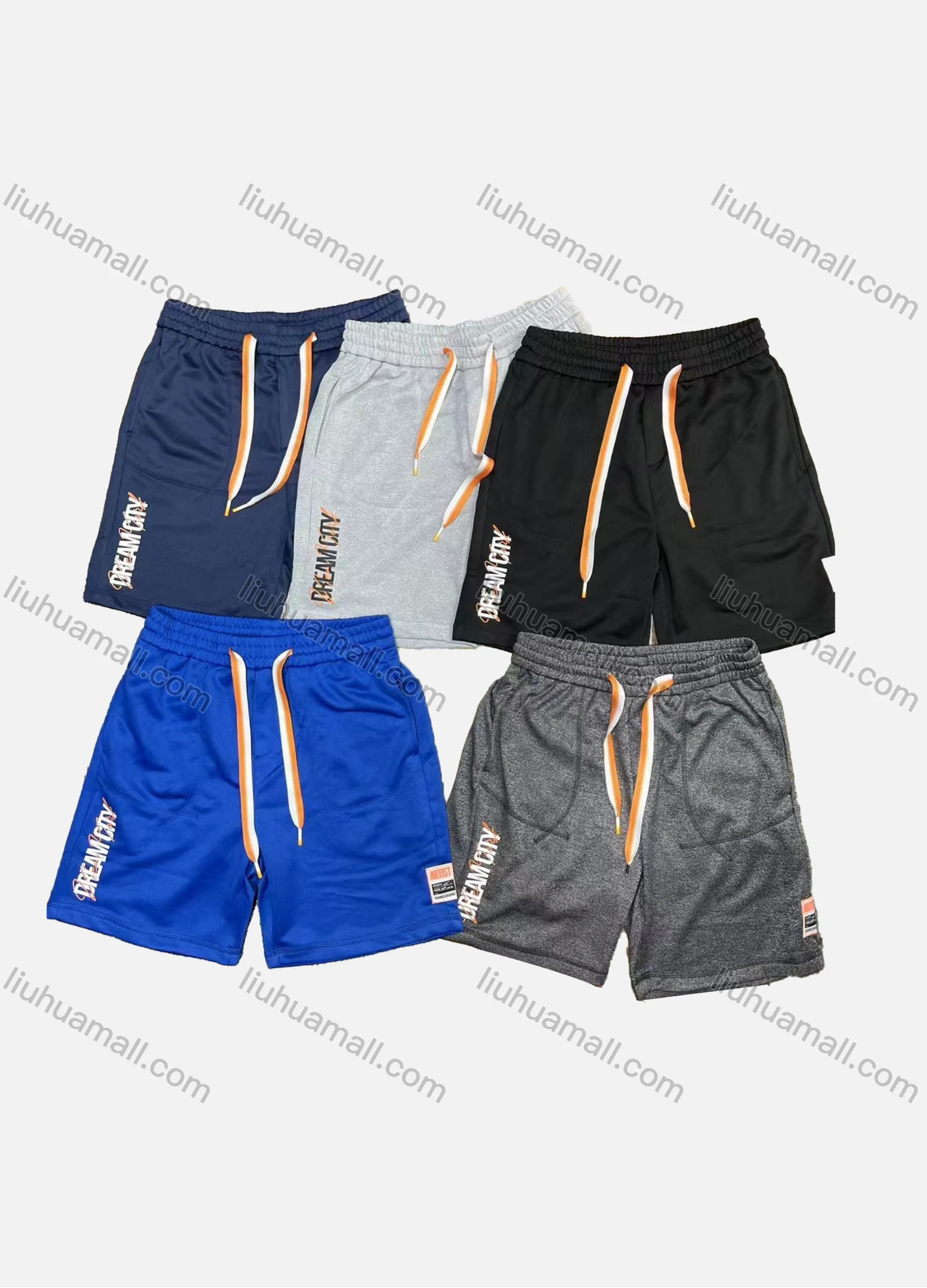 Wholesale Men's Casual Plain Letter Drawstring Elastic Waist Side Pocket Shorts 71006# - Liuhuamall