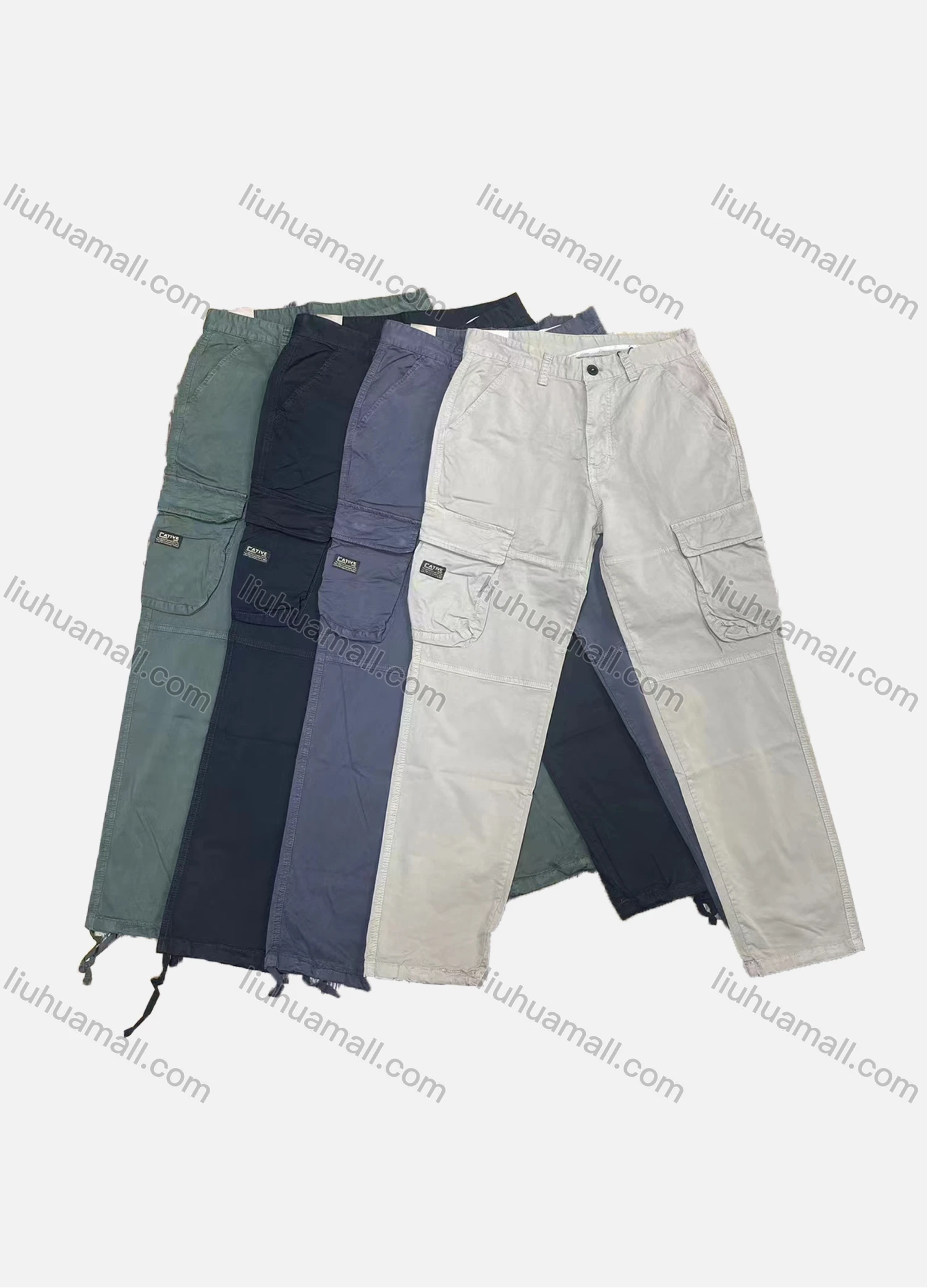 Wholesale Men's Casual Plain Multiple Pockets Cargo Pants W9202# - Liuhuamall