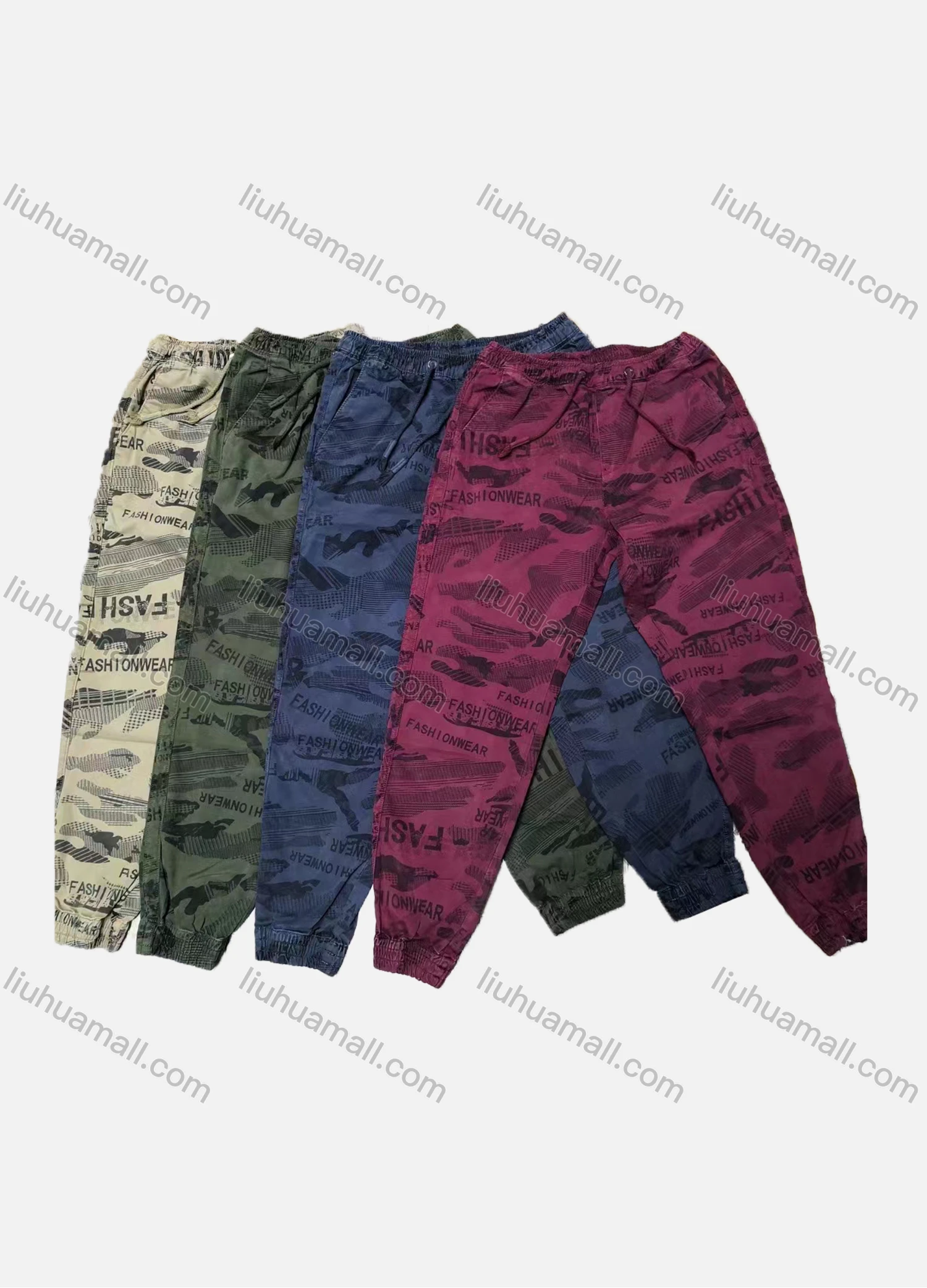 Wholesale Men's Casual Allover Letter Print Patch Pocket Drawstring Elastic Waist Cargo Pants W9611# - Liuhuamall
