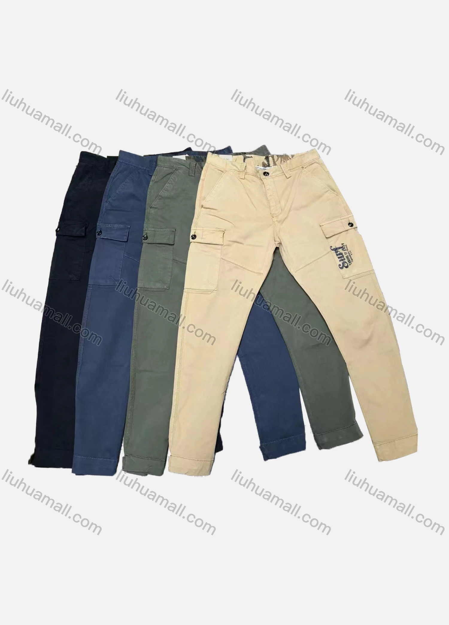 Wholesale Men's Casual Plain Letter Print Multiple Pockets Cargo Pants W90221# - Liuhuamall