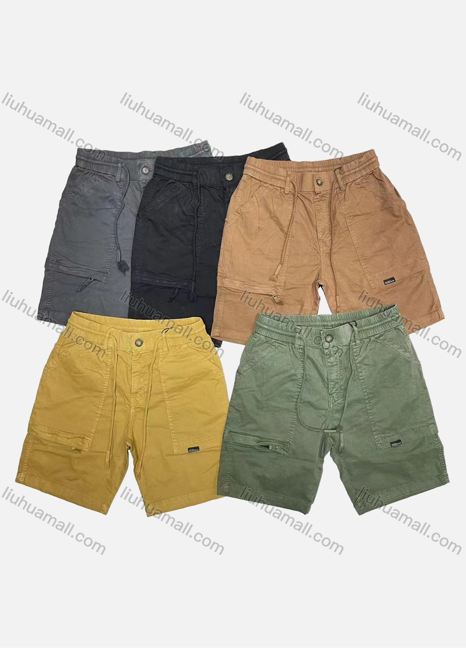 Wholesale Men's Casual Plain Drawstring Elastic Waist Patch Pocket Shorts 16001# - Liuhuamall