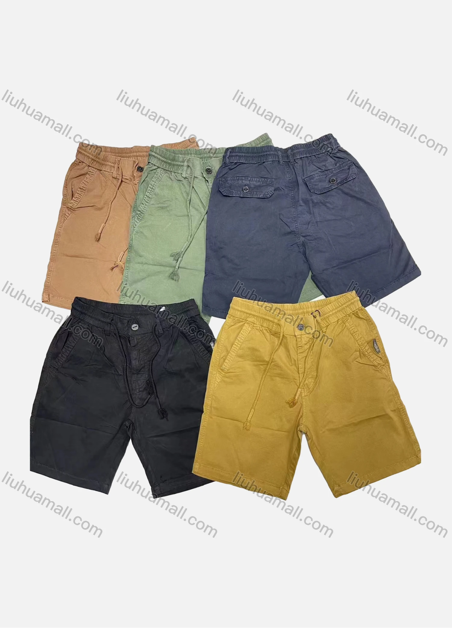 Wholesale Men's Casual Plain Drawstring Elastic Waist Multiple Pockets Shorts 16002# - Liuhuamall