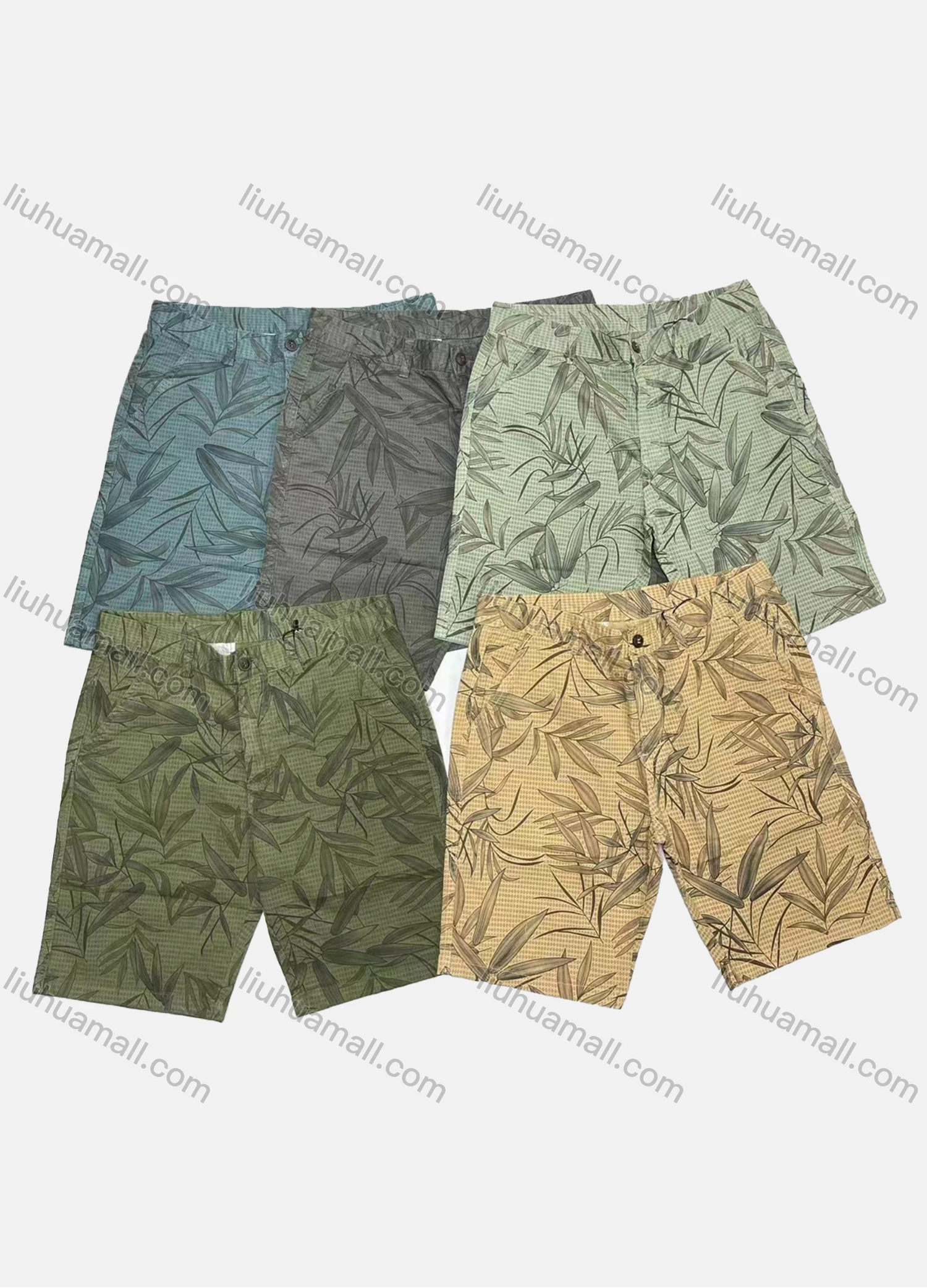 Wholesale Men's Casual Allover Leaf Print Patch Pocket Shorts 16102# - Liuhuamall