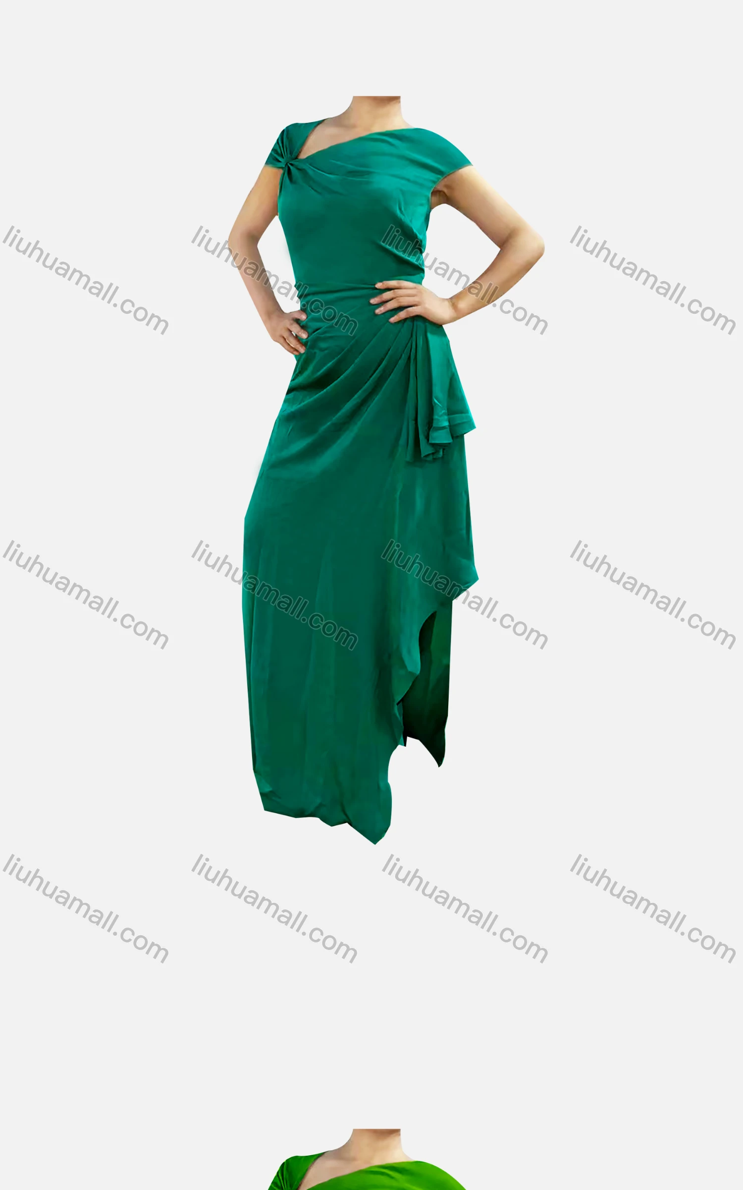 Wholesale Women's Elegant Plain Asymmetrical Neck Ruched High Low Hem Dress - Liuhuamall