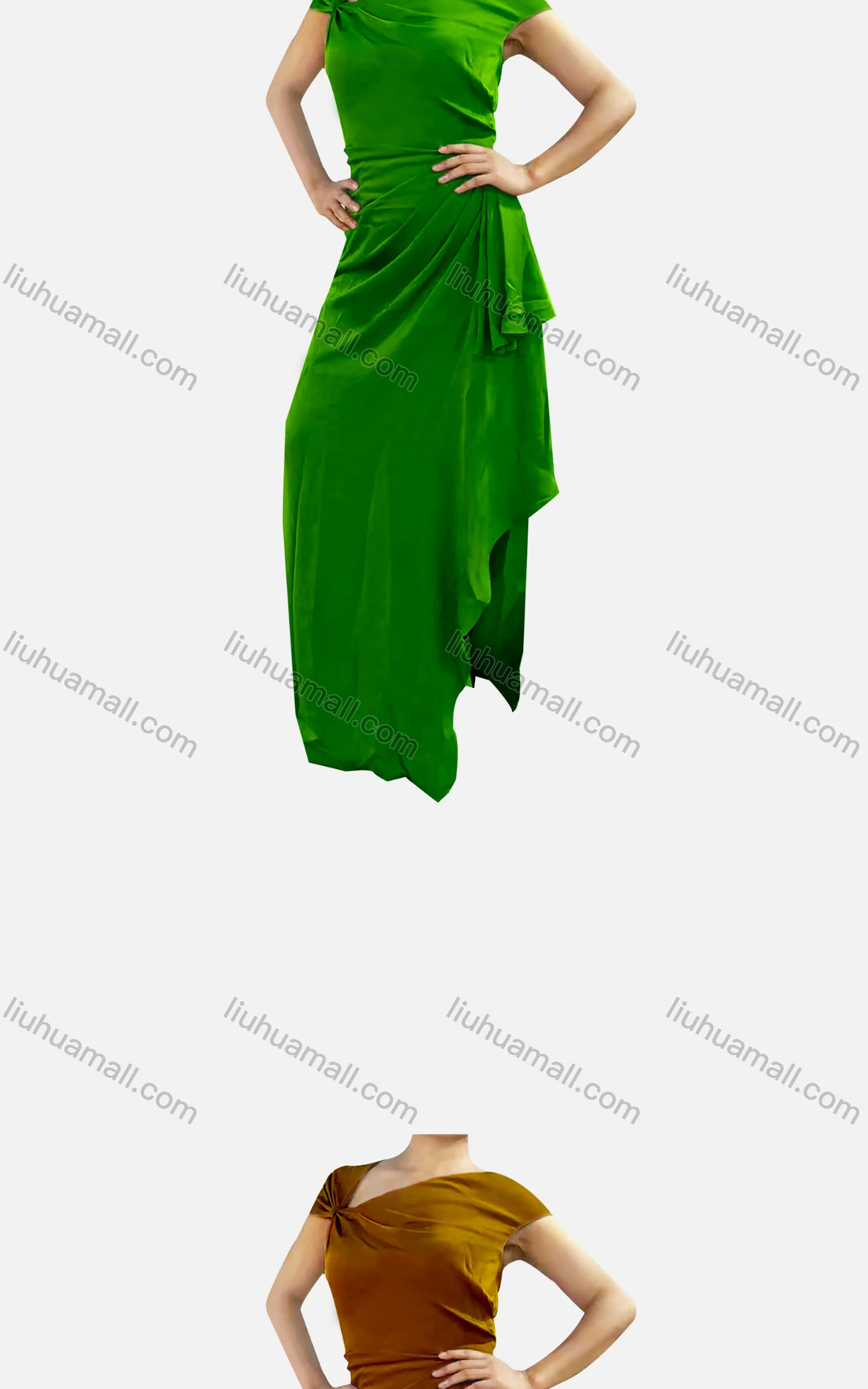 Wholesale Women's Elegant Plain Asymmetrical Neck Ruched High Low Hem Dress - Liuhuamall