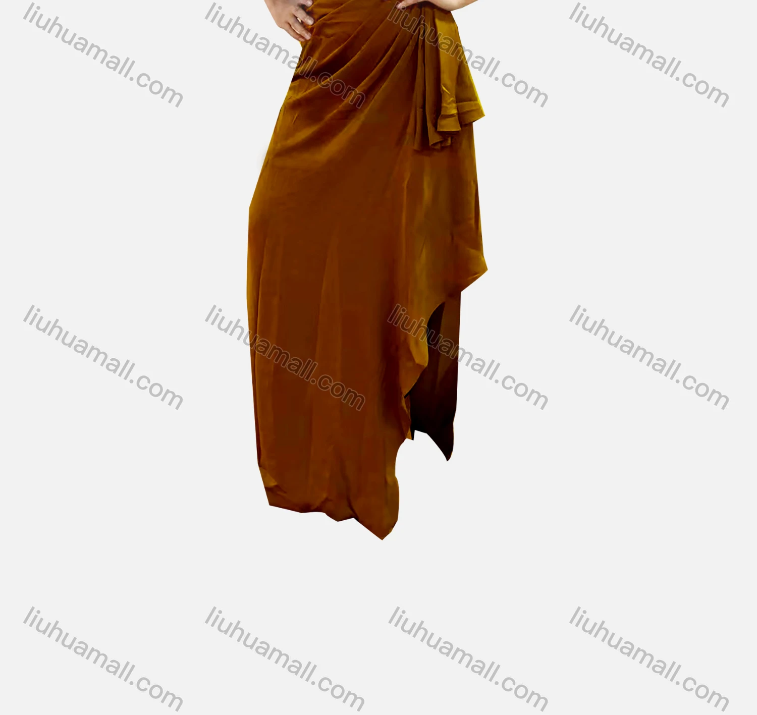 Wholesale Women's Elegant Plain Asymmetrical Neck Ruched High Low Hem Dress - Liuhuamall