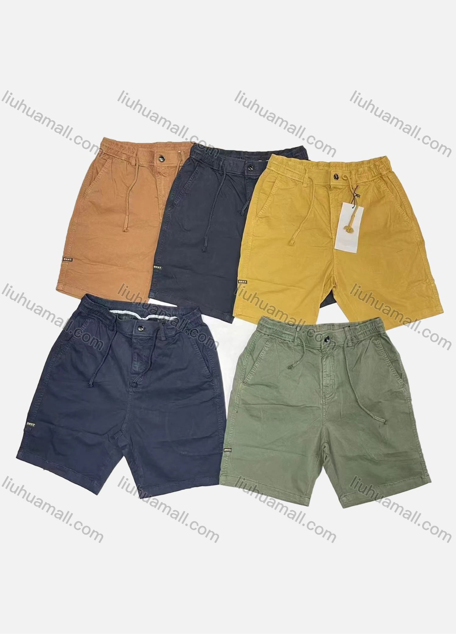 Wholesale Men's Casual Plain Elastic Waist Drawstring Patch Pocket Shorts 16501# - Liuhuamall