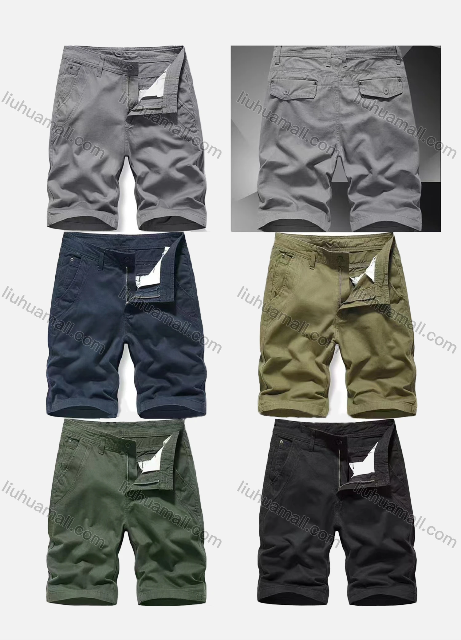 Wholesale Men's Casual Plain Multiple Pockets Shorts 17054# - Liuhuamall