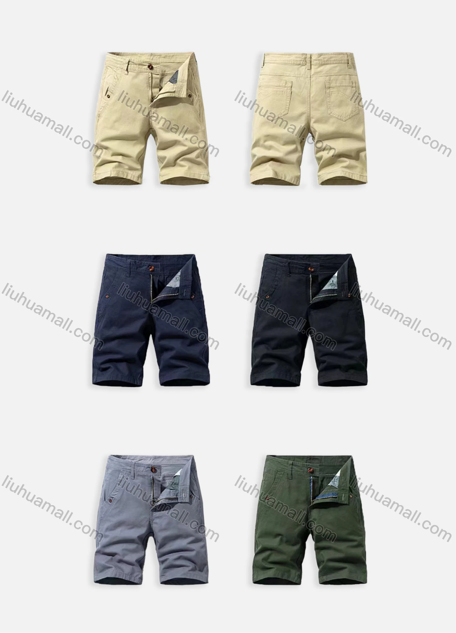 Wholesale Men's Casual Plain Multiple Pockets Shorts 17351# - Liuhuamall