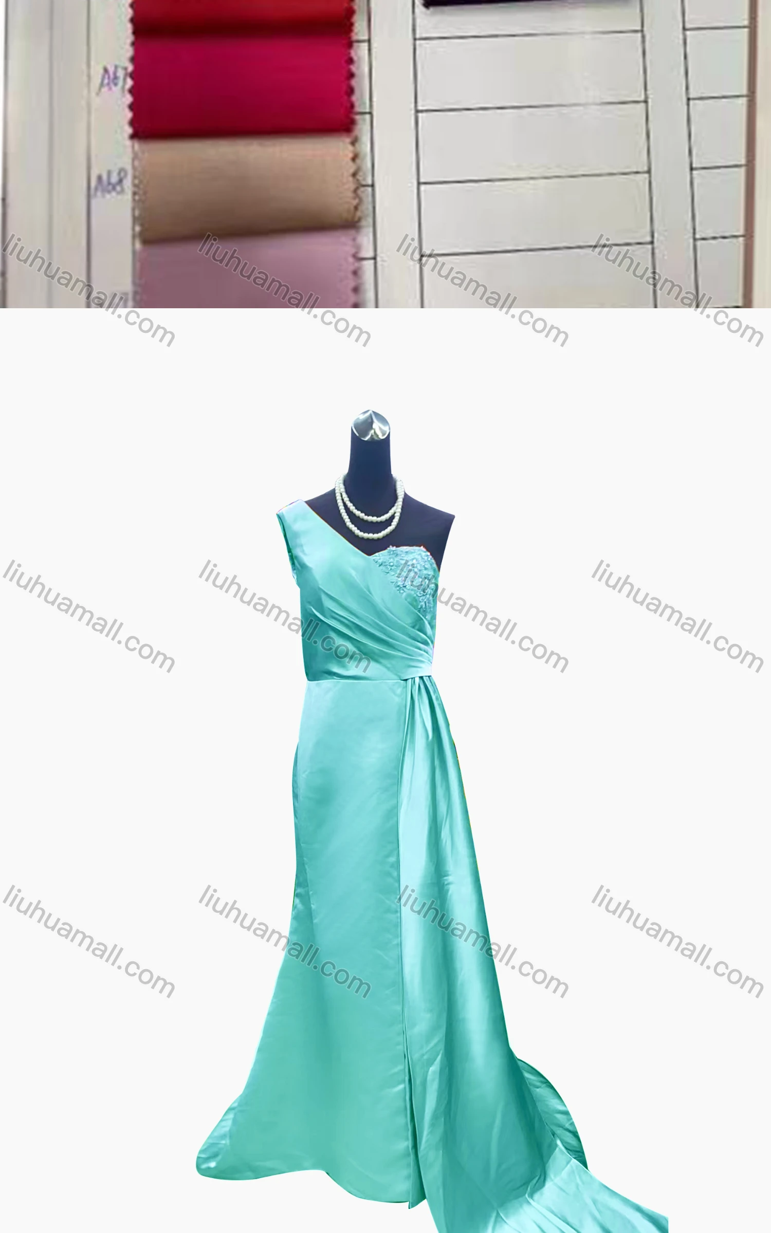 Wholesale Women's Elegant Plain One Shoulder Ruched Split Hem Beaded Applique Floor Length Evening Dress - Liuhuamall