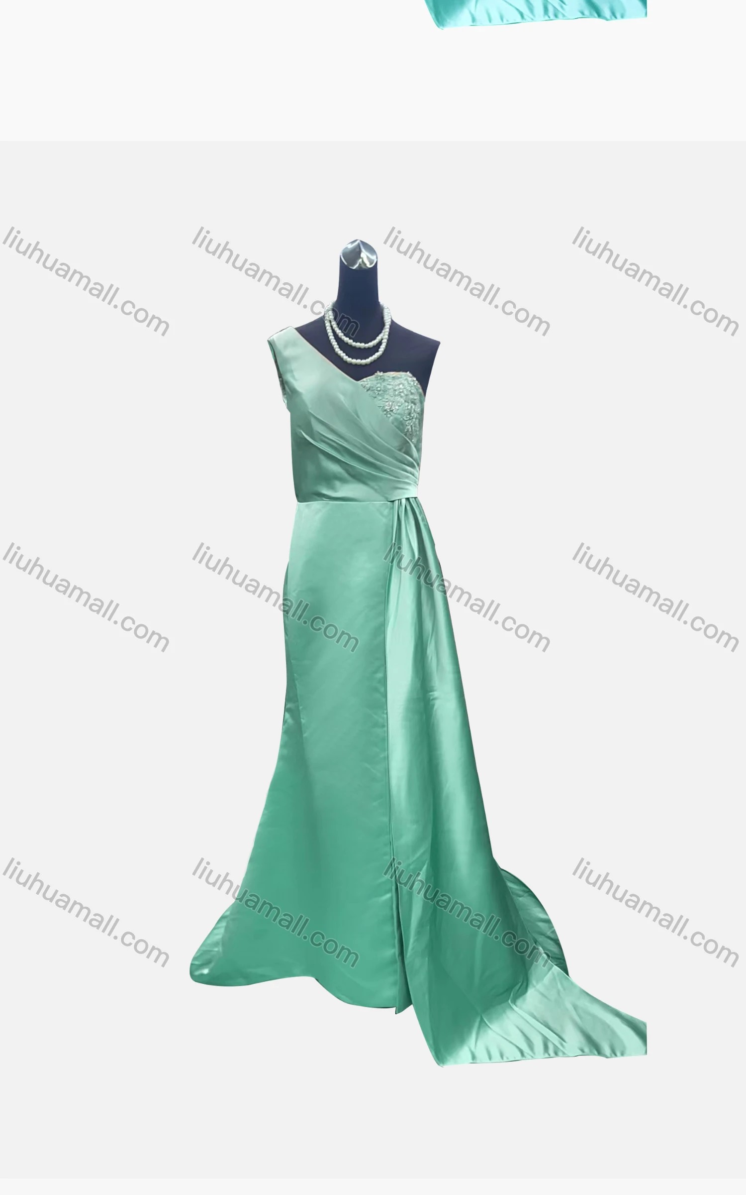 Wholesale Women's Elegant Plain One Shoulder Ruched Split Hem Beaded Applique Floor Length Evening Dress - Liuhuamall