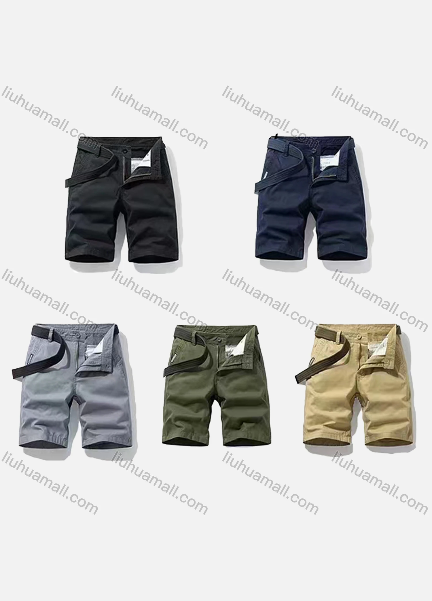 Wholesale Men's Casual Plain Patch Pocket Shorts With Belt 17405# - Liuhuamall
