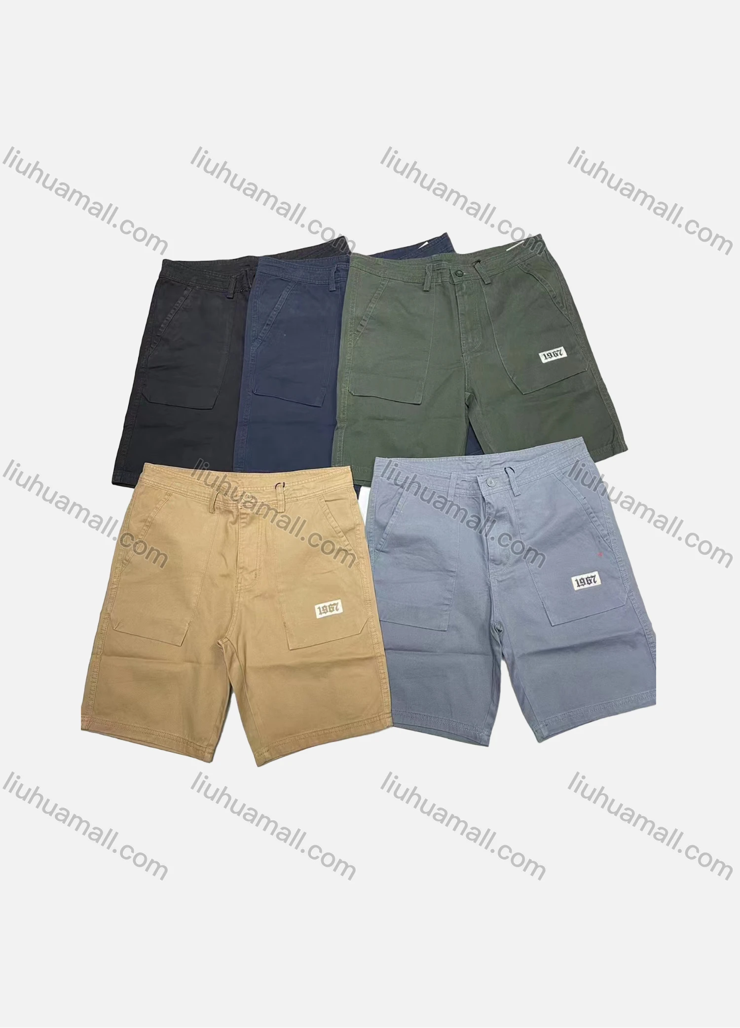 Wholesale Men's Casual Plain Number Patch Pocket Shorts 17408# - Liuhuamall