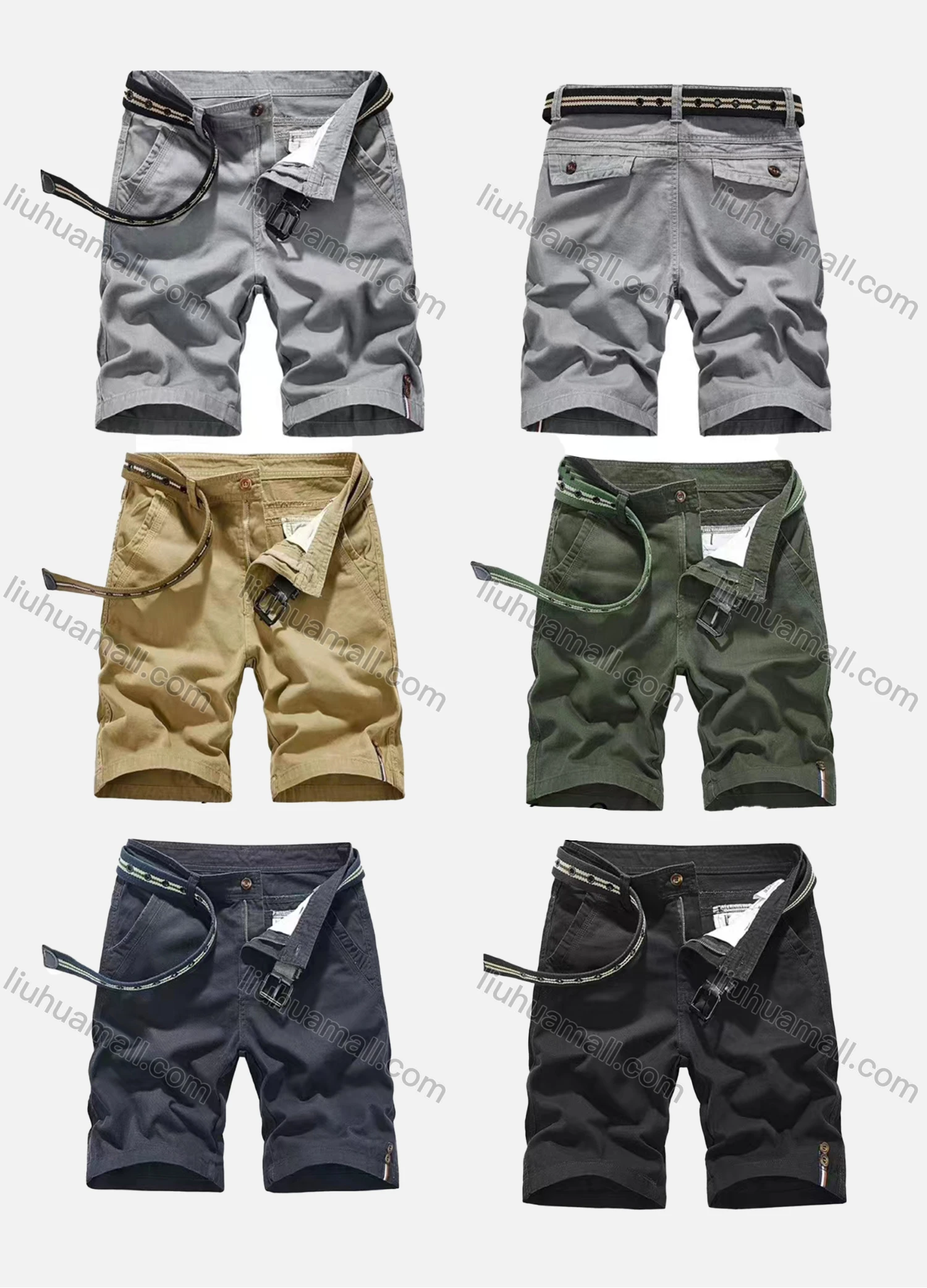 Wholesale Men's Casual Plain Multiple Pockets Shorts With Belt 17451# - Liuhuamall