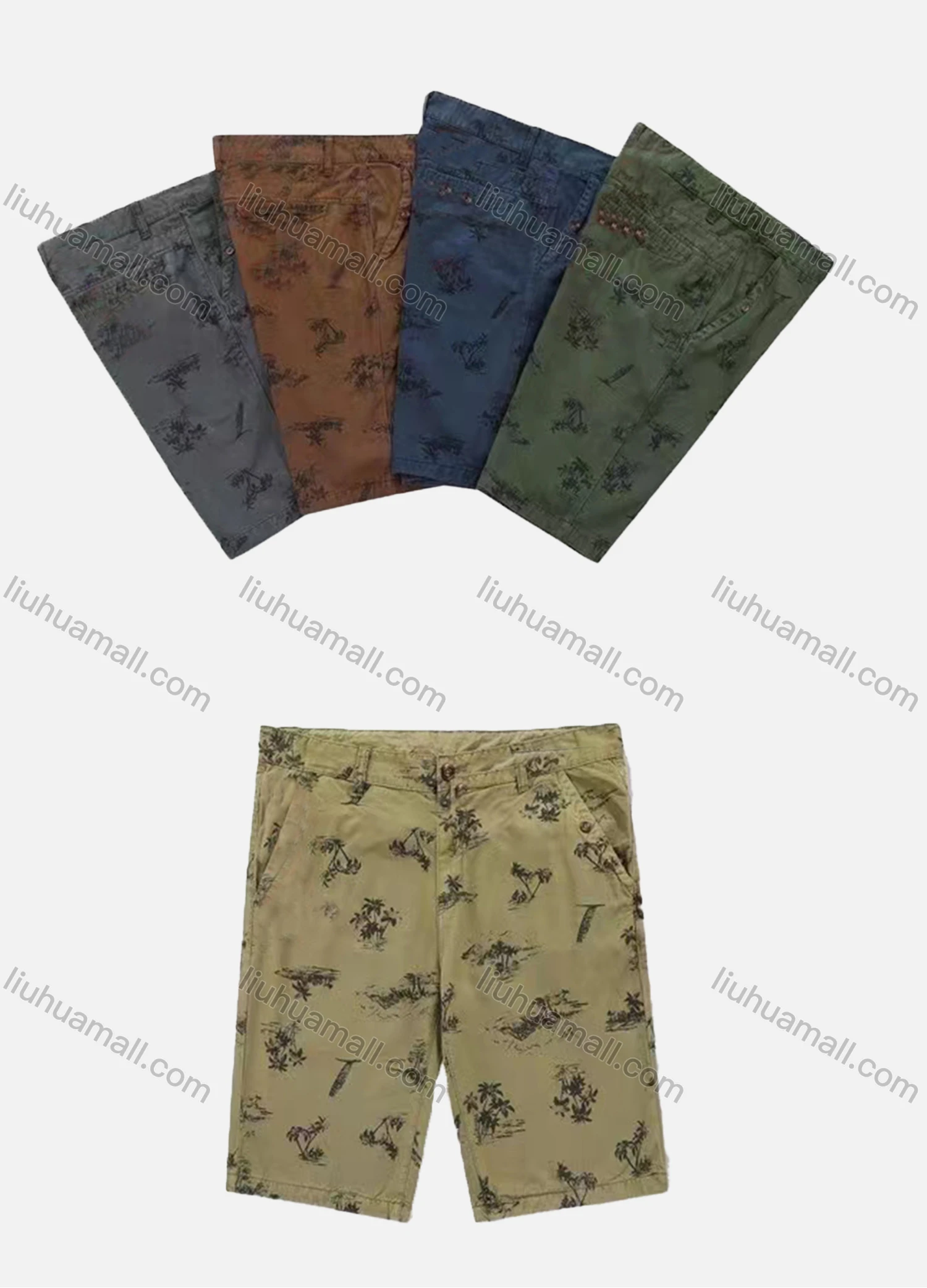 Wholesale Men's Casual Allover Print Multiple Pockets Shorts 17953# - Liuhuamall