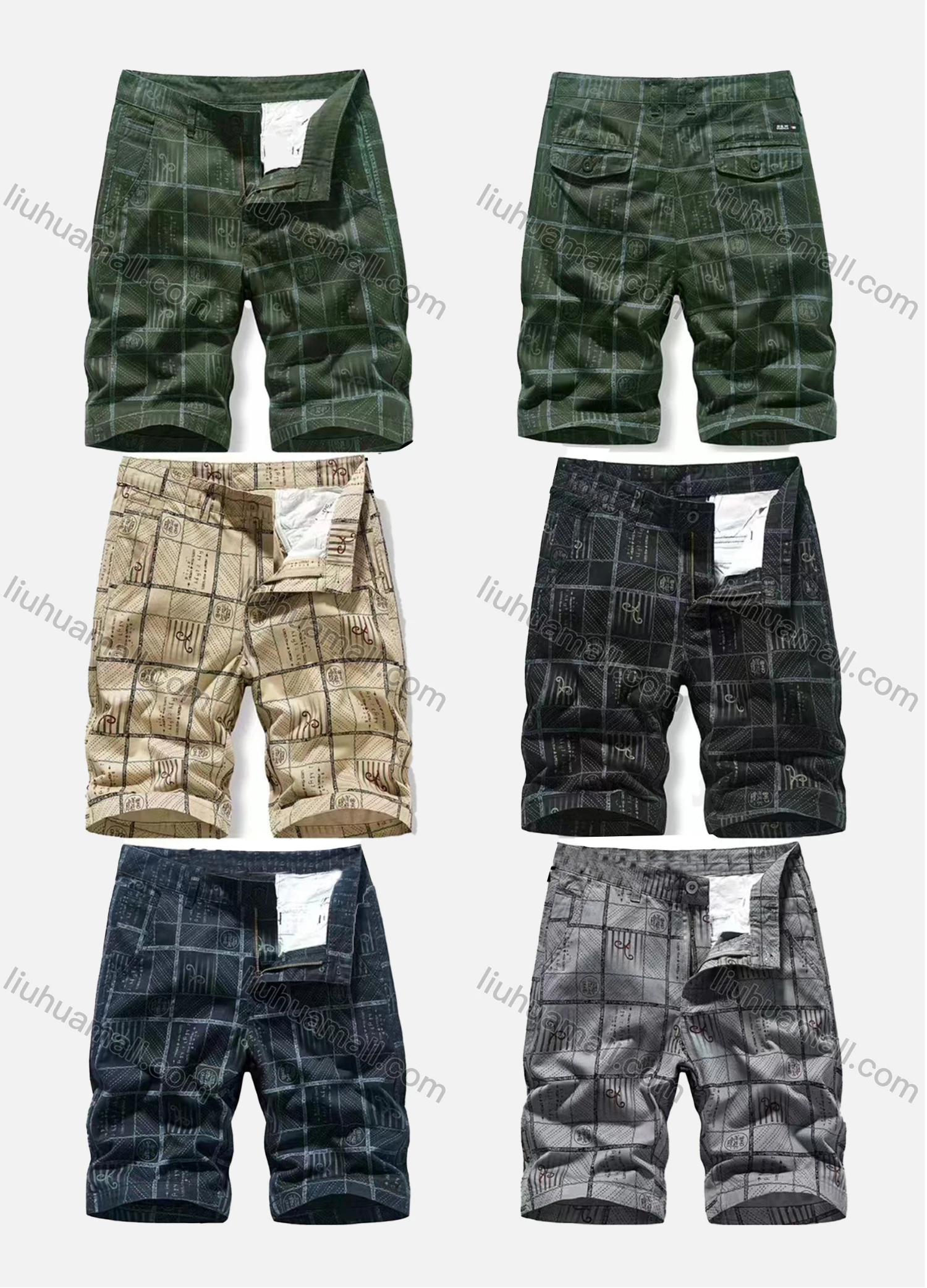 Wholesale Men's Casual Plaid Graphic Multiple Pockets Shorts 18052# - Liuhuamall