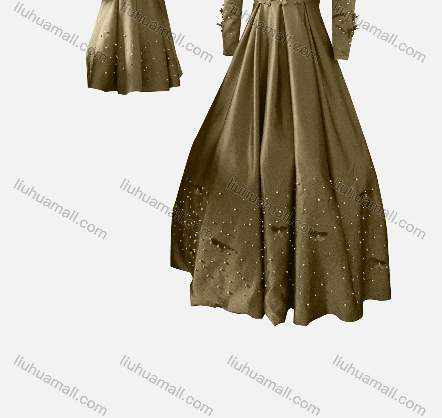 Wholesale Women's & Girl's Elegant Stand Collar Plain Butterfly Pearl Decor Ruched 2 Pieces Dress - Liuhuamall