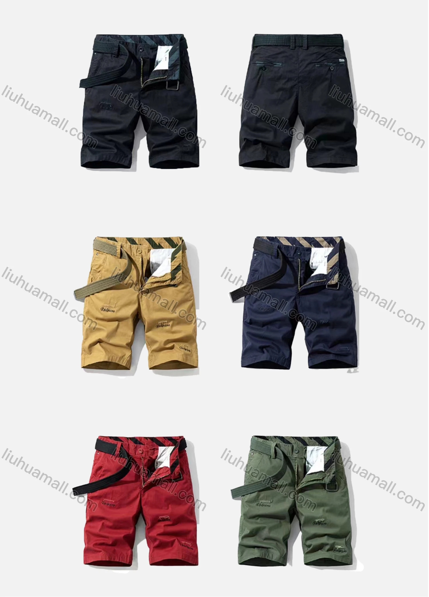 Wholesale Men's Casual Plain Multiple Pockets Shorts With Belt 18651# - Liuhuamall